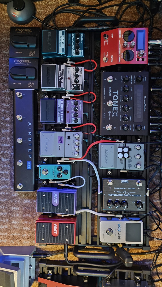 Pedalboard by luis_dj featuring Boss RC-10R Rhythm Loop Station Pedal, IK Multimedia TONEX, and Ibanez Tone-Lok TC7 Tri-Mode Chorus and 13 more pieces of gear