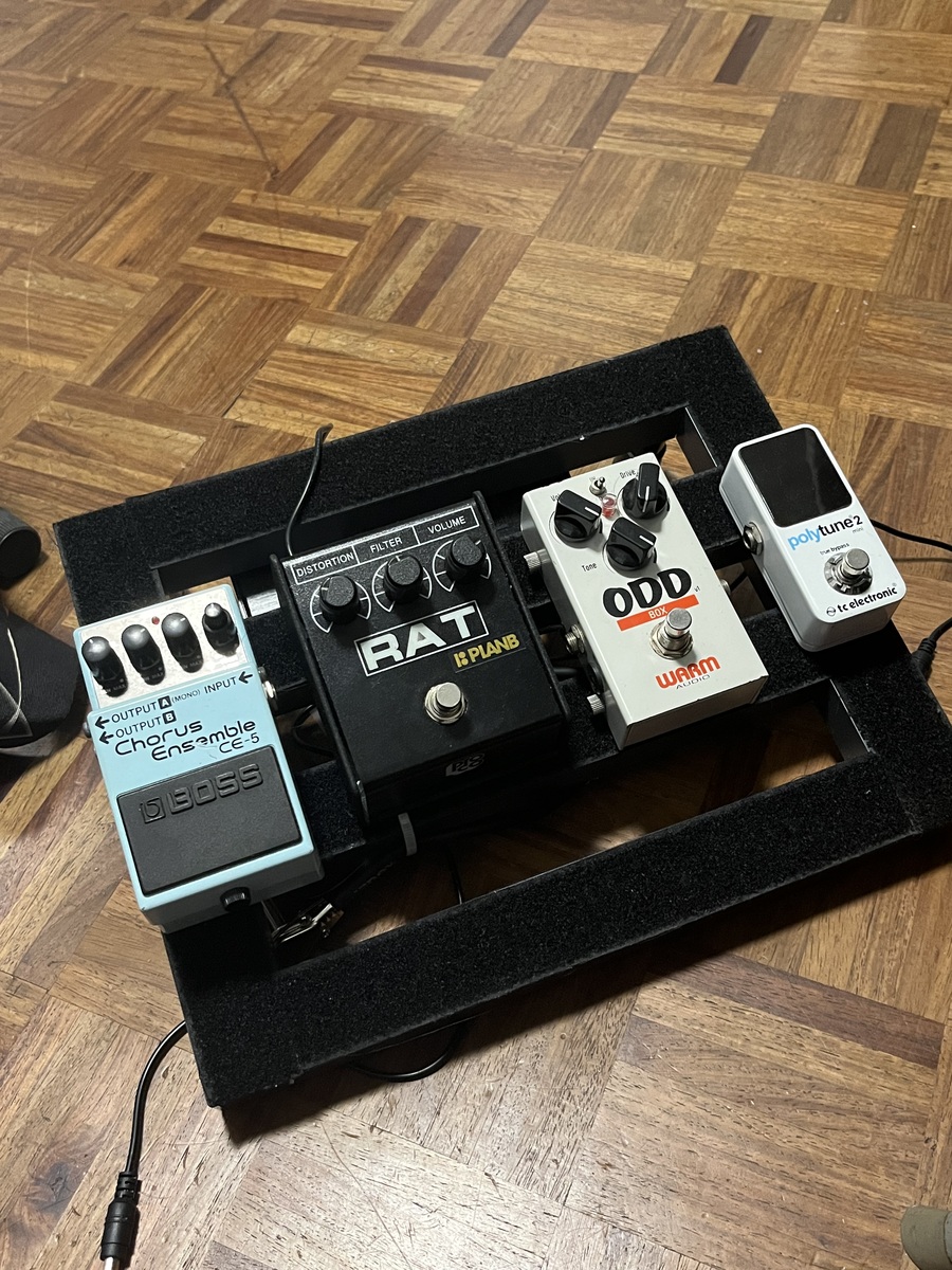 Pedalboard by kerbzgabe featuring Boss CE-5 Chorus Ensemble, Pro Co RAT 2, and Warm Audio ODD Box v1 and 1 more piece of gear