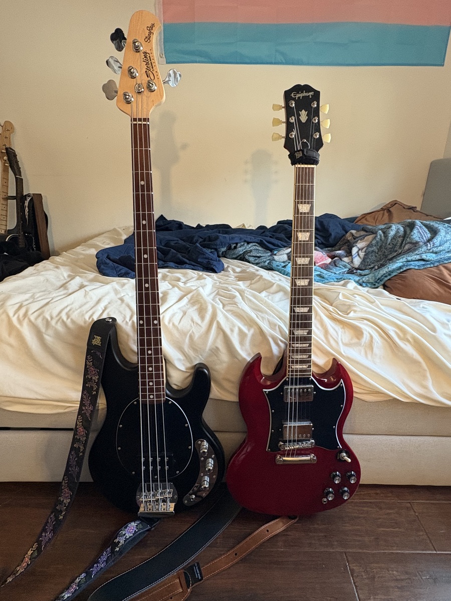 Sterling by Music Man Music Gear Setup by ashleiiiiiiiii featuring Sterling by Music Man StingRay and Epiphone SG Standard
