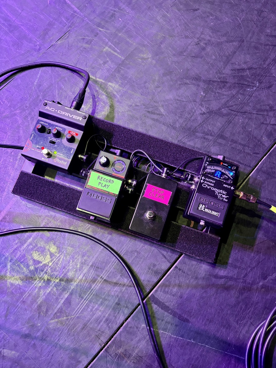 Boss Pedalboard by justineisenbraun featuring Boss RC-1-BK, Boss TU-3W Chromatic Tuner, and Radial AC Driver