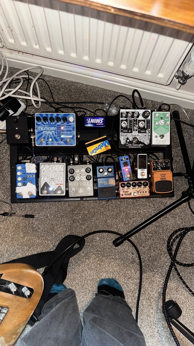 Pedalboard by yurikmnv featuring Electro-Harmonix LPB-1 Linear Power Booster Nano, Electro-Harmonix Stereo Memory Man with Hazarai, and EarthQuaker Devices Data Corrupter and 9 more pieces of gear