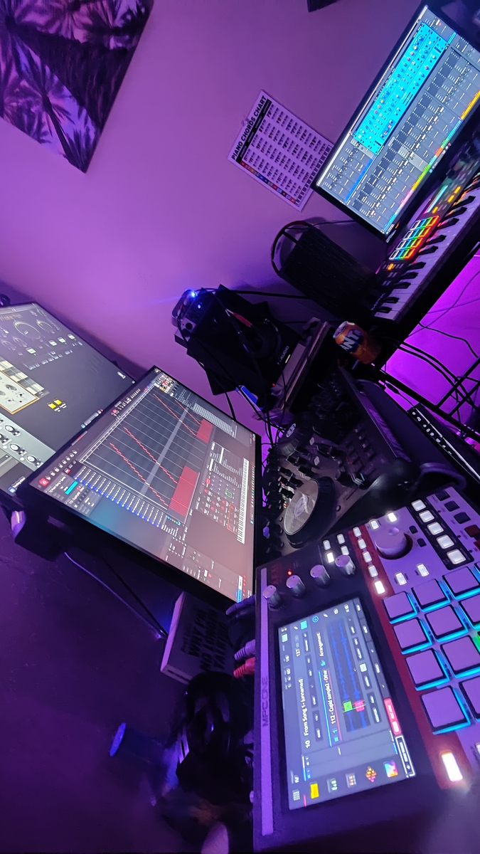 Electronic Studio Setup by official3sixty featuring Akai Professional MPC One+, Akai MPK249, and M - Audio BX-5 [pair] and 2 more pieces of gear