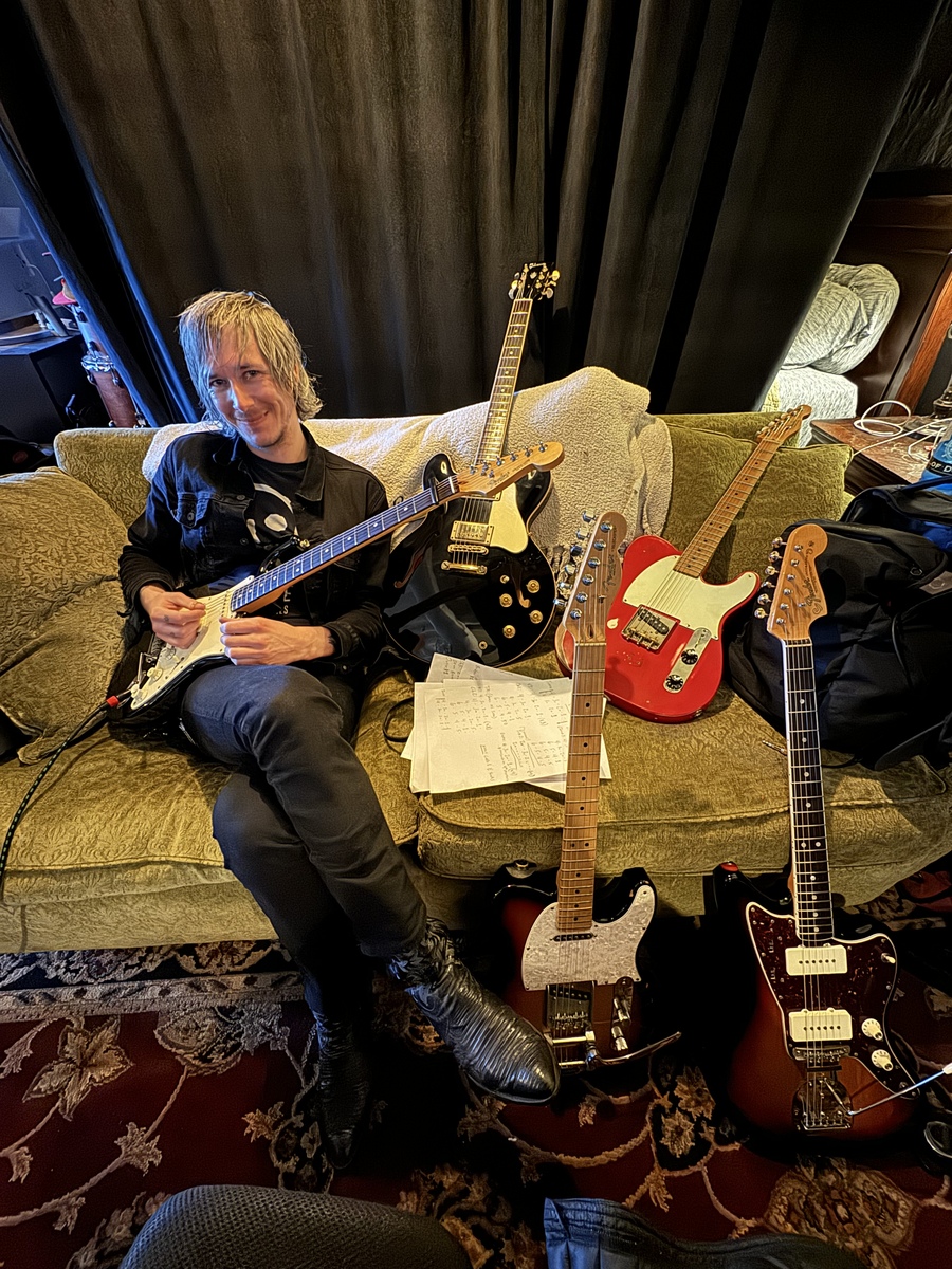 Fender Music Gear Setup by blaketallent featuring Fender Stratocaster Electric Guitar, Gibson ES-335 Dot, and Fender American Original '60s Jazzmaster and 1 more piece of gear