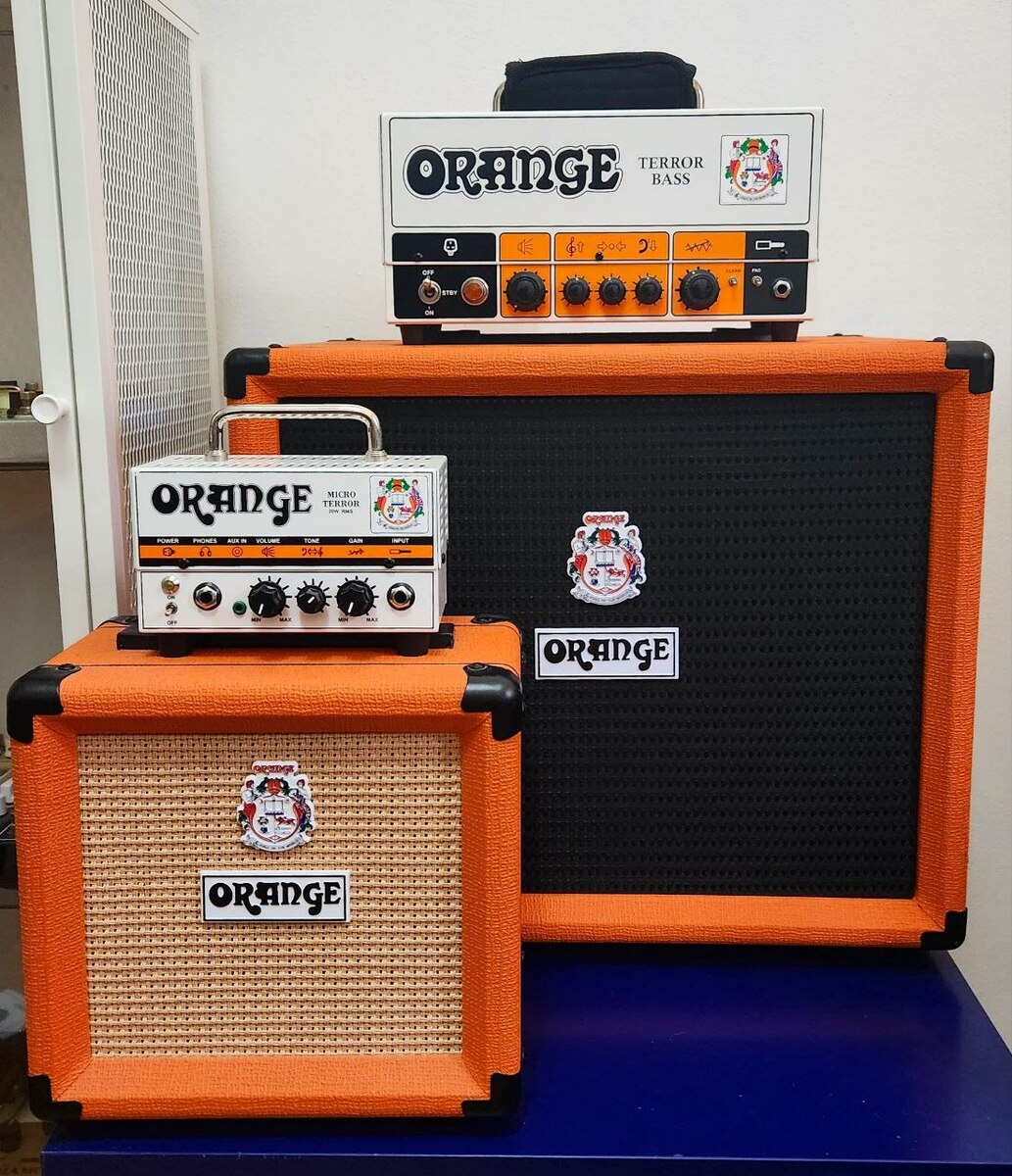 Metal Amp Rig by thenerdbass featuring Orange Terror Bass, Orange OBC112 Bass Cabinet, and Orange Micro Terror and 1 more piece of gear