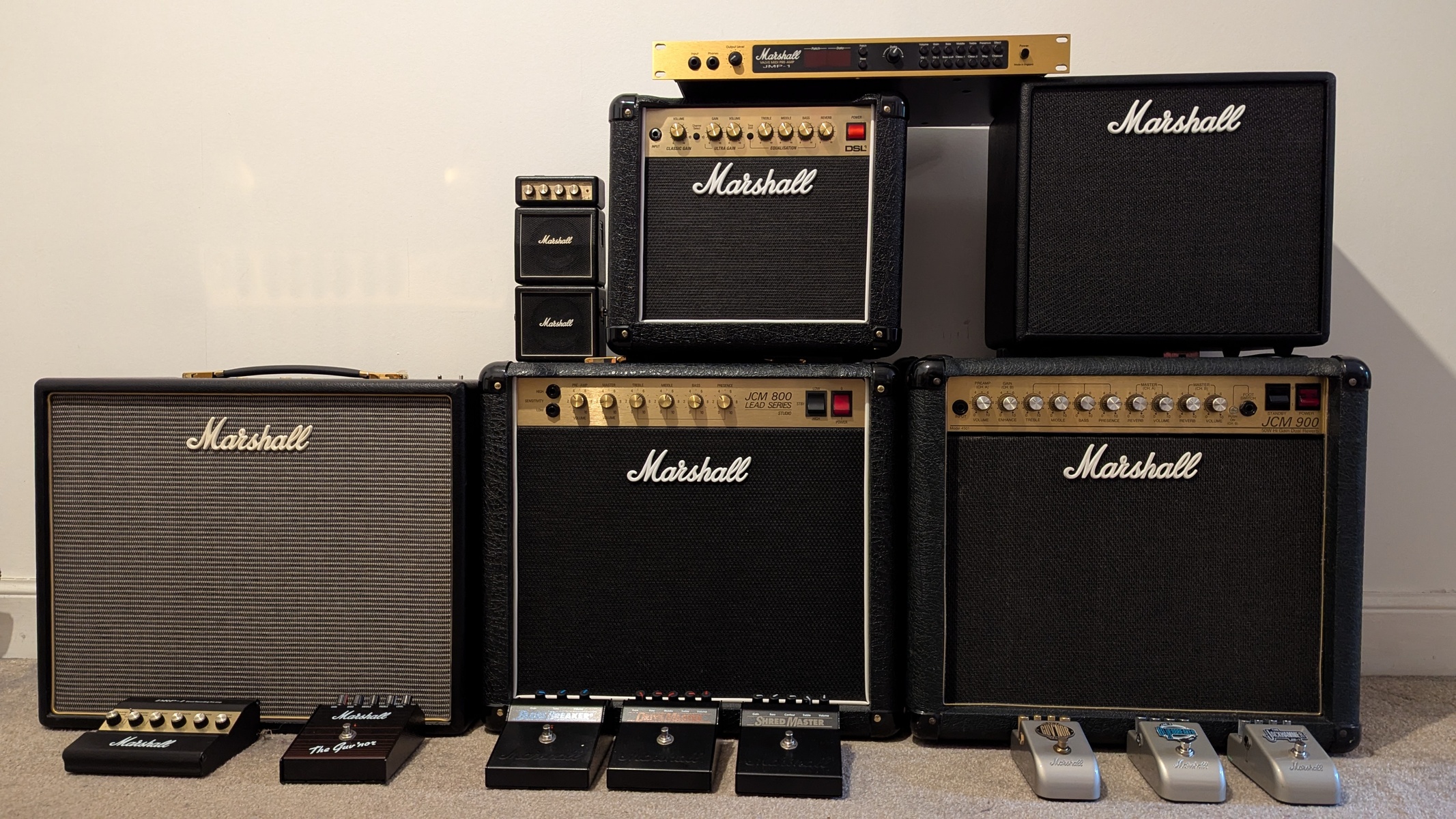 Metal Amp Rig by a_k_watson featuring Marshall JMP-1 Tube MIDI Guitar Preamp, Marshall MS-4 Micro Stack, and Marshall DSL1CR and 12 more pieces of gear