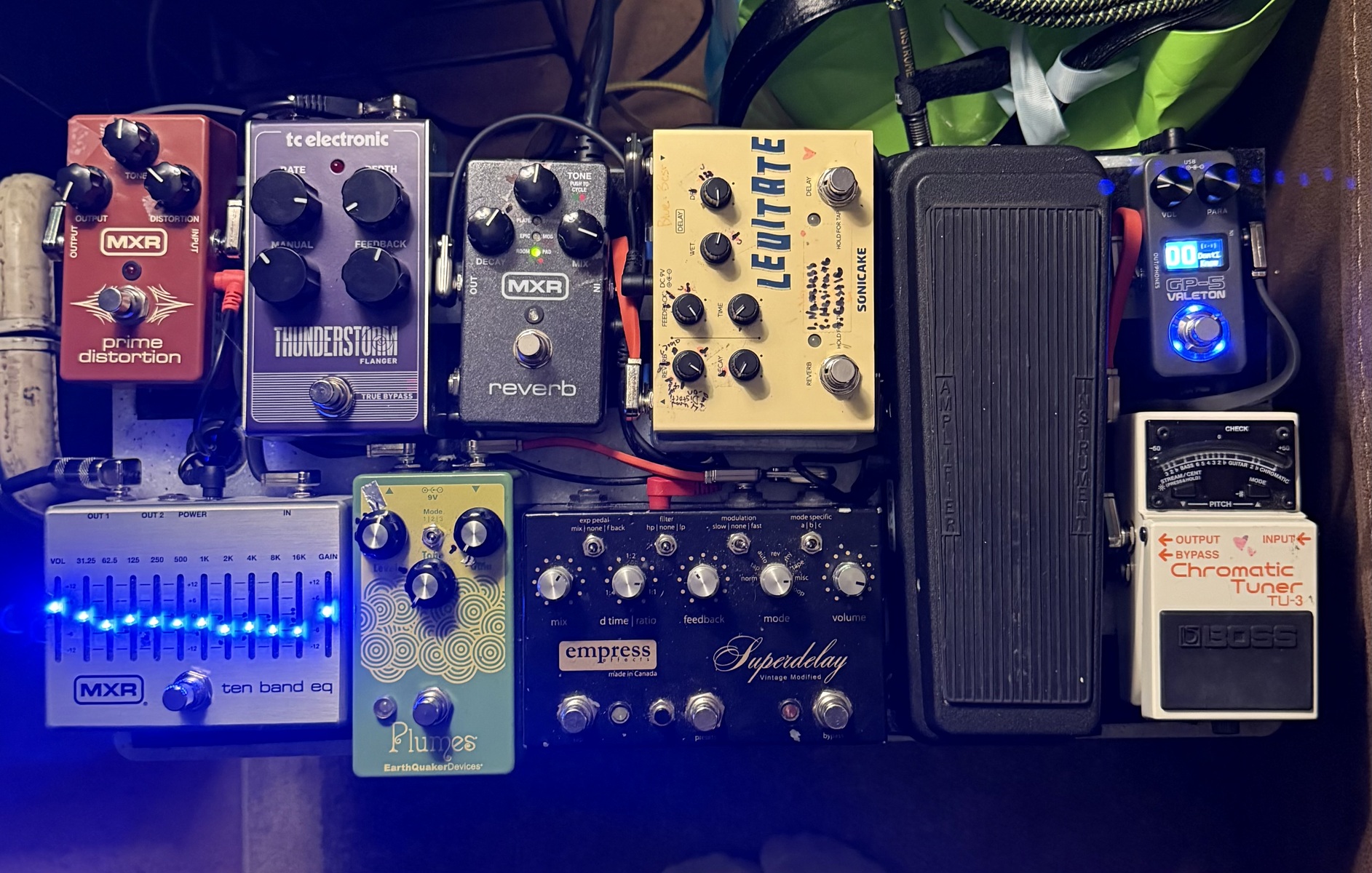 Pedalboard by tyla_fraser featuring MXR M69 Prime Distortion, TC Electronic Thunderstorm Flanger, and MXR M300 Reverb and 8 more pieces of gear