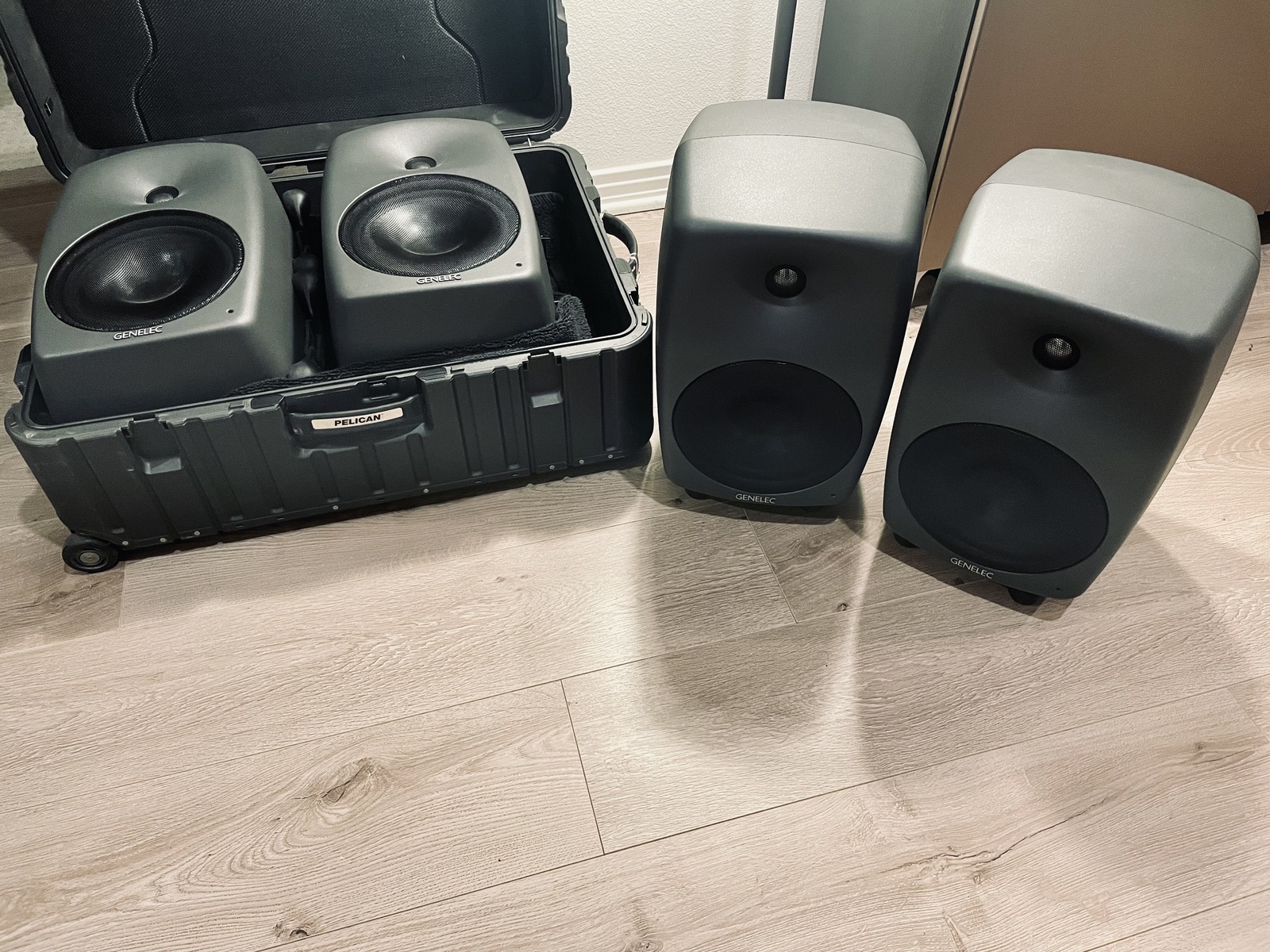Studio Setup by beaudamion featuring Genelec 8350A SAM™ Studio Monitor, Genelec 8250A Bi-Amplified DSP Monitoring System, and Genelec 8250A SAM 8" Powered Nearfield Studio Monitor (Pair)