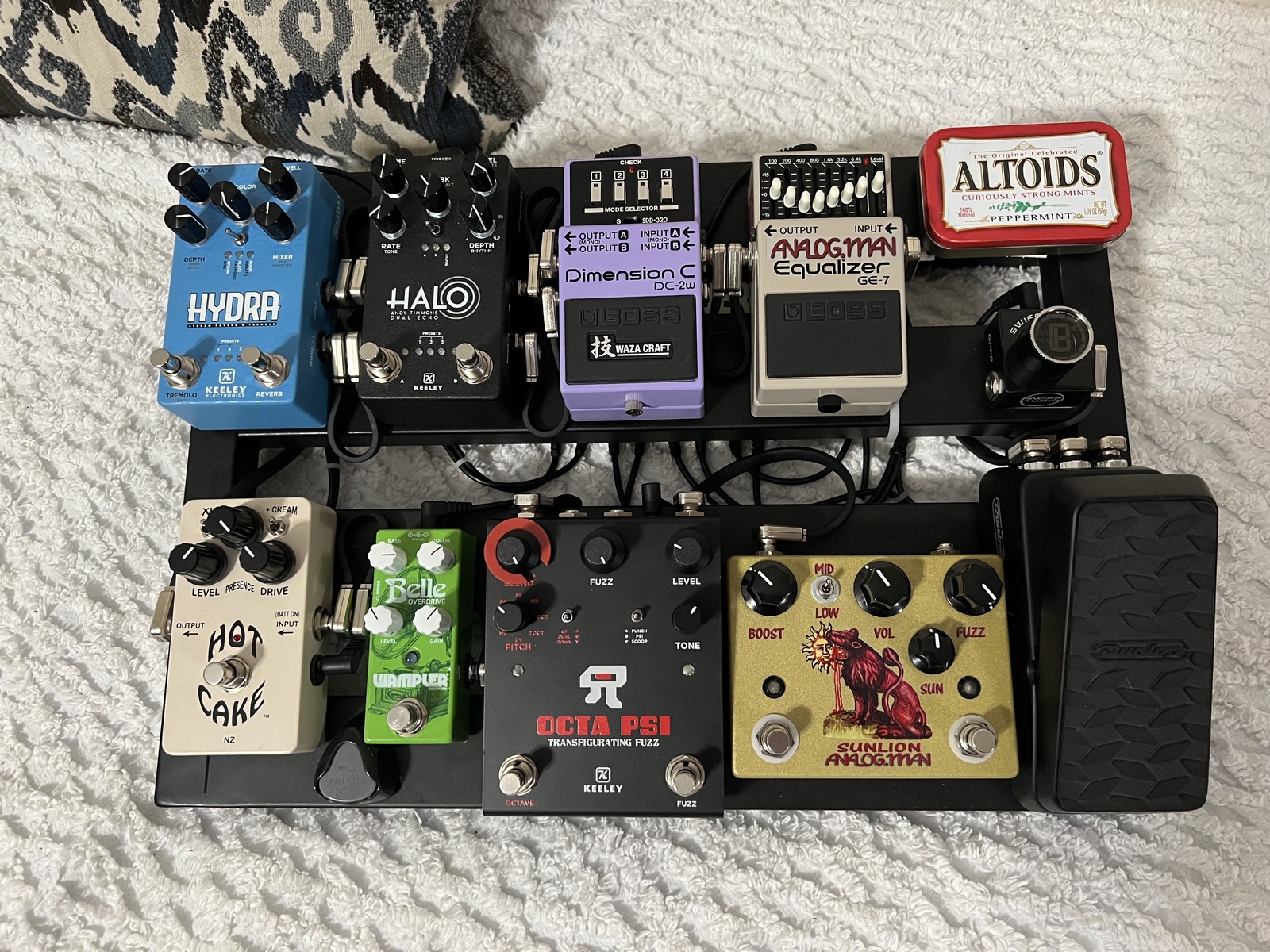 Pedalboard by sprucebringsteen featuring Analog Man Sun Lion Fuzz Pedal, Keeley Octa Psi Transfigurating Fuzz, and Wampler Belle and 10 more pieces of gear