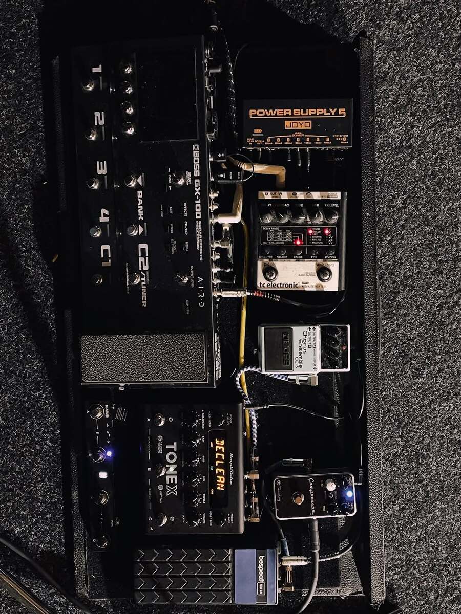 Metal Pedalboard by m1sauk featuring Keeley Compressor Plus, IK Multimedia TONEX, and Boss GX-100 Guitar Multi-effects Pedal and 6 more pieces of gear