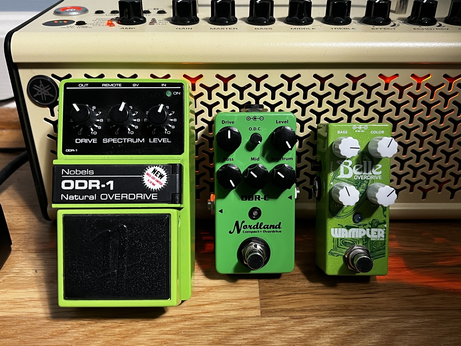 Pedalboard by sprucebringsteen featuring Nobels ODR-1(bc) Natural Overdrive, Wampler Belle, and Nordland Electronics ODR-CC/CC+