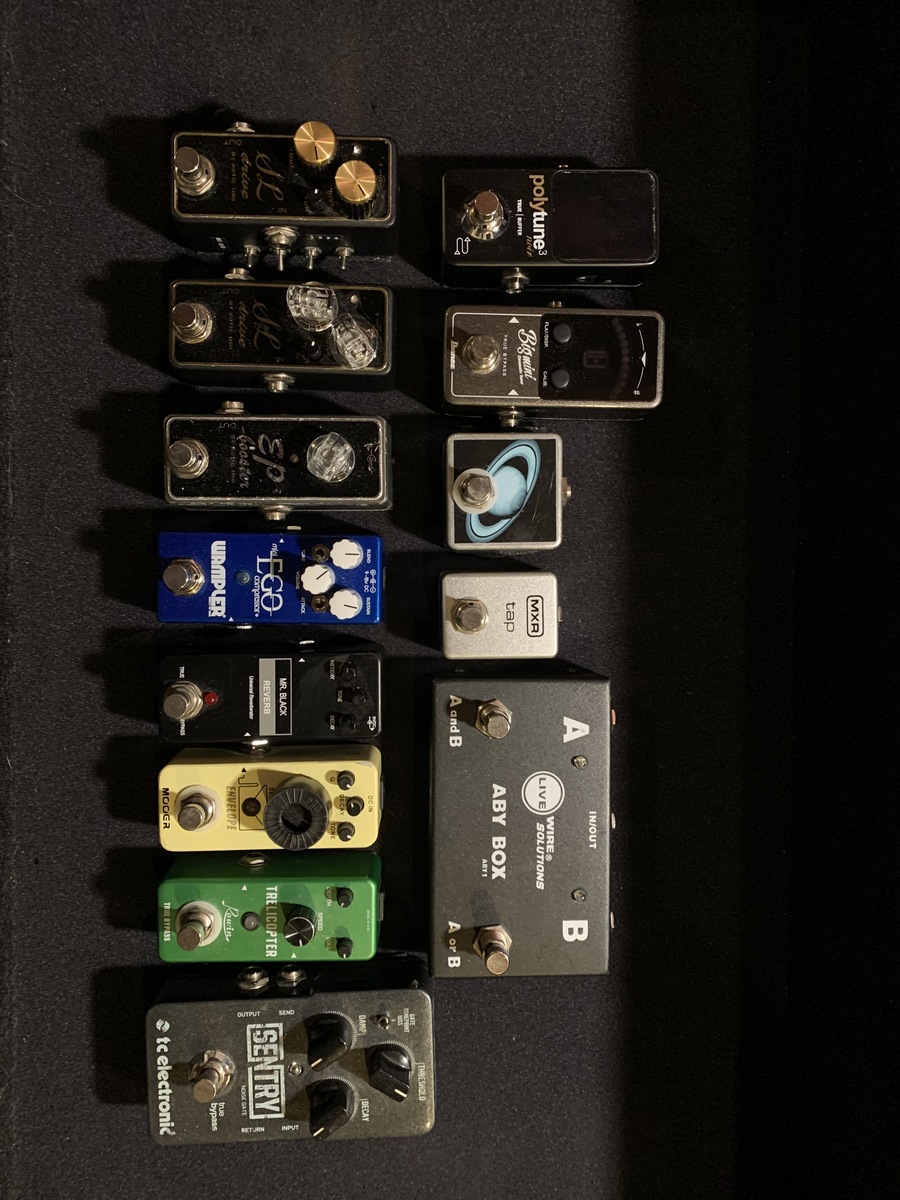 Metal Pedalboard by dominicrossetti featuring TC Electronic PolyTune 3 Mini, Mooer Envelope Analog Auto Wah, and Rowin Trelicopter and 7 more pieces of gear