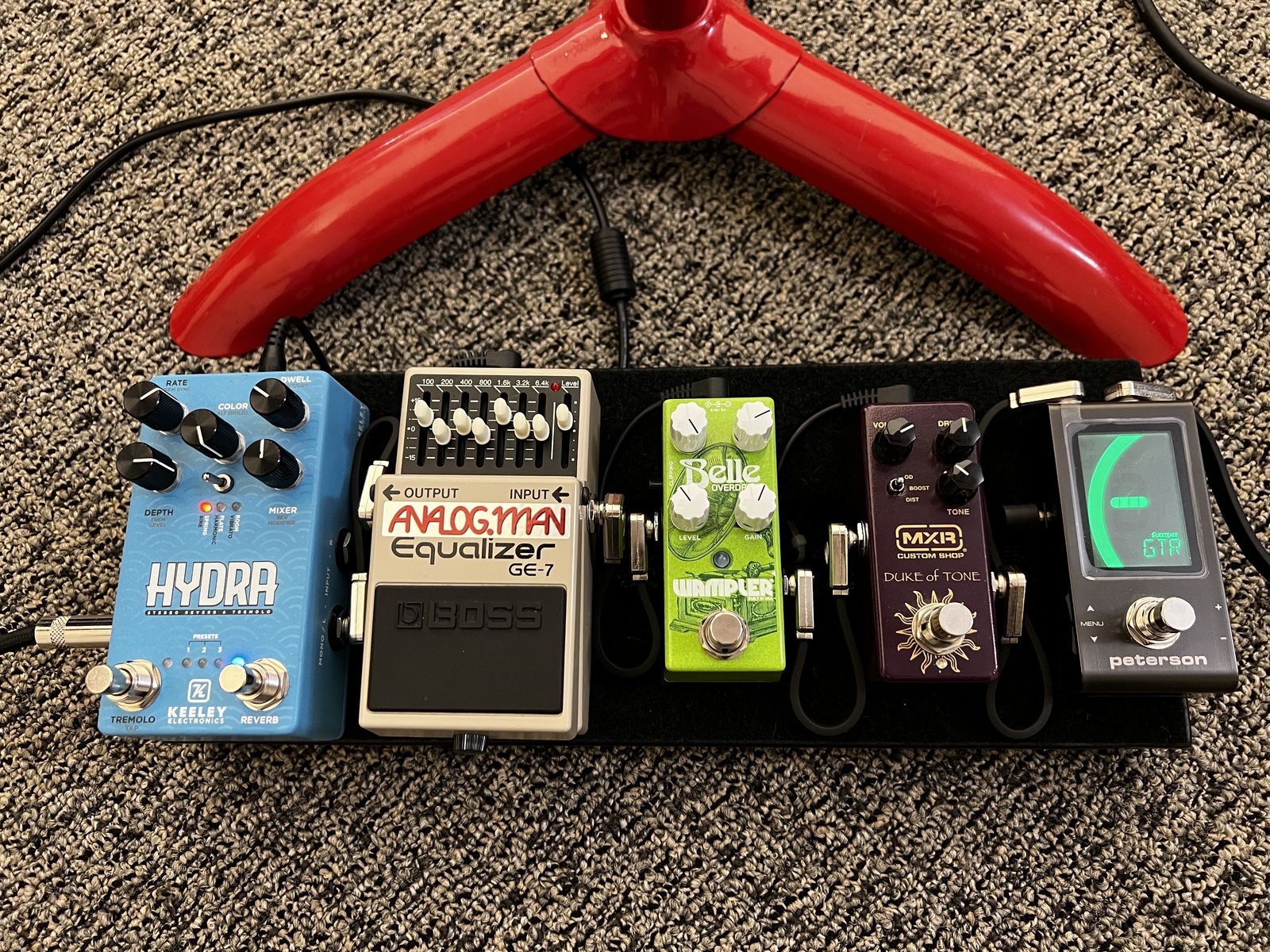 Country Pedalboard by sprucebringsteen featuring Keeley Hydra Stereo Reverb & Tremolo, Analog Man Boss GE-7/Pro, and Wampler Belle and 2 more pieces of gear