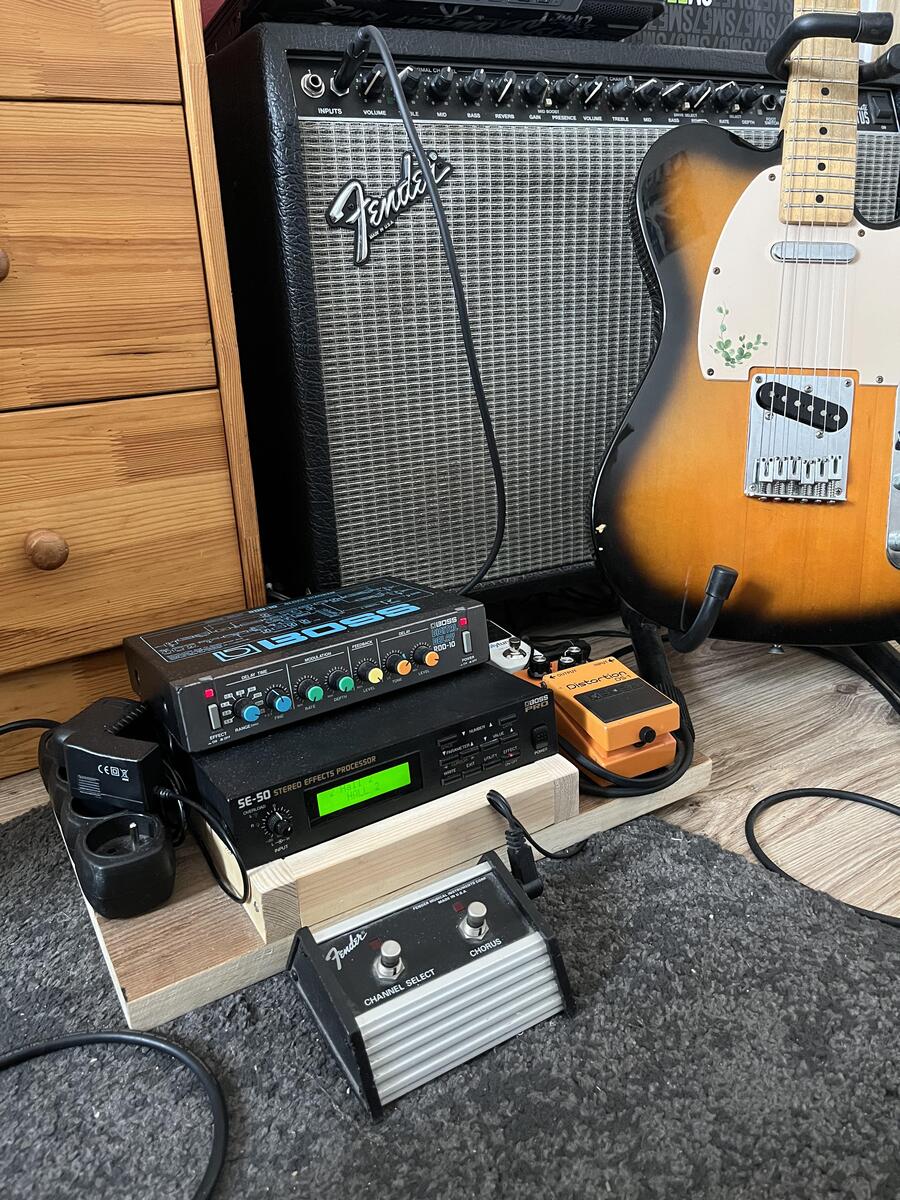 Boss Pedalboard by fryta featuring Boss SE-50, Boss RDD-10, and TC Electronic PolyTune 3 Mini and 3 more pieces of gear