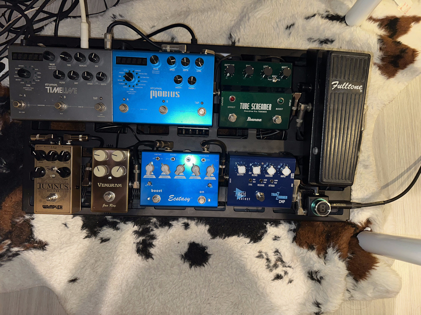 Pedalboard by tactiles featuring Fulltone Clyde Deluxe Wah, Swiff Audio C20 Tuner Mini Pedal, and API Select TranZformer CMP and 6 more pieces of gear