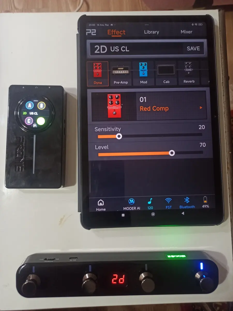 Mooer Pedalboard by hakanbaysal featuring Mooer Prime P2, Mooer F4 Wireless Footswitch BK, and Redmi Pad 2