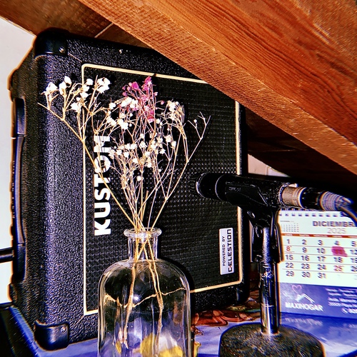 Photo of Kustom Celestion Amp and more gear in a studio, guitar, and amplifier