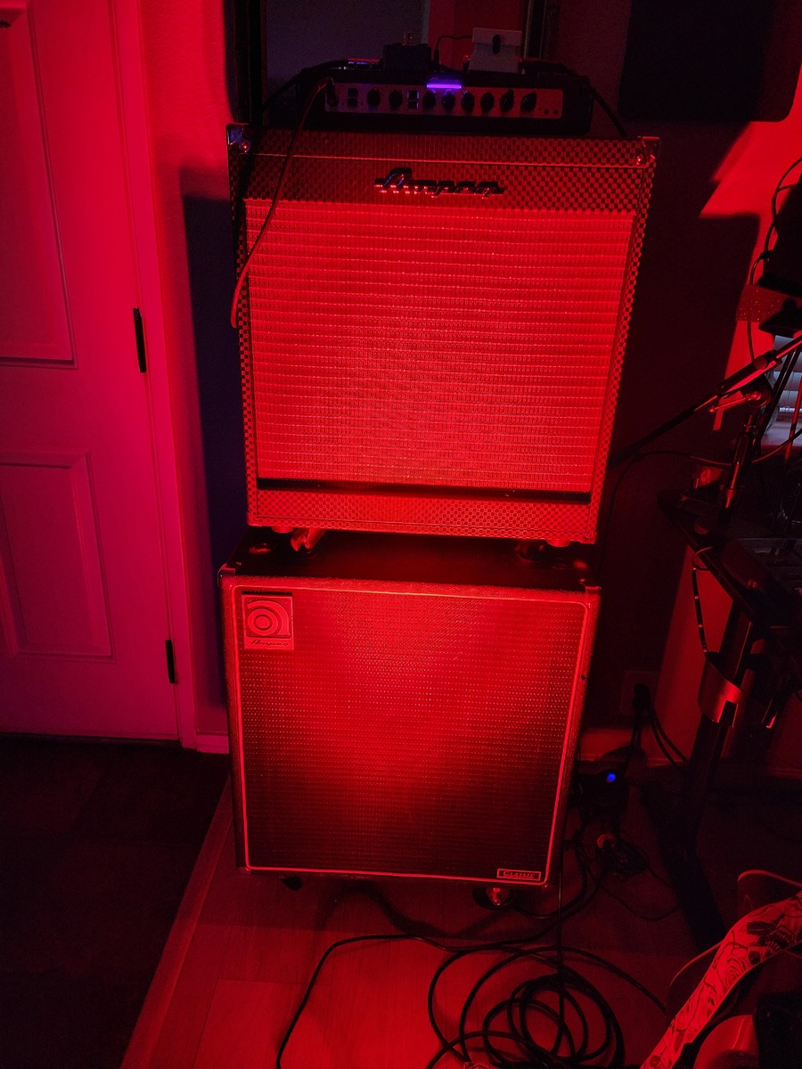Amp Rig by corey_schroeder featuring Ampeg Portaflex PF-800 Bass Amp Head, Ampeg Pf-210He Portaflex 2X10 Bass Speaker Cabinet, and Ampeg Classic Series SVT-410HE Bass Enclosure