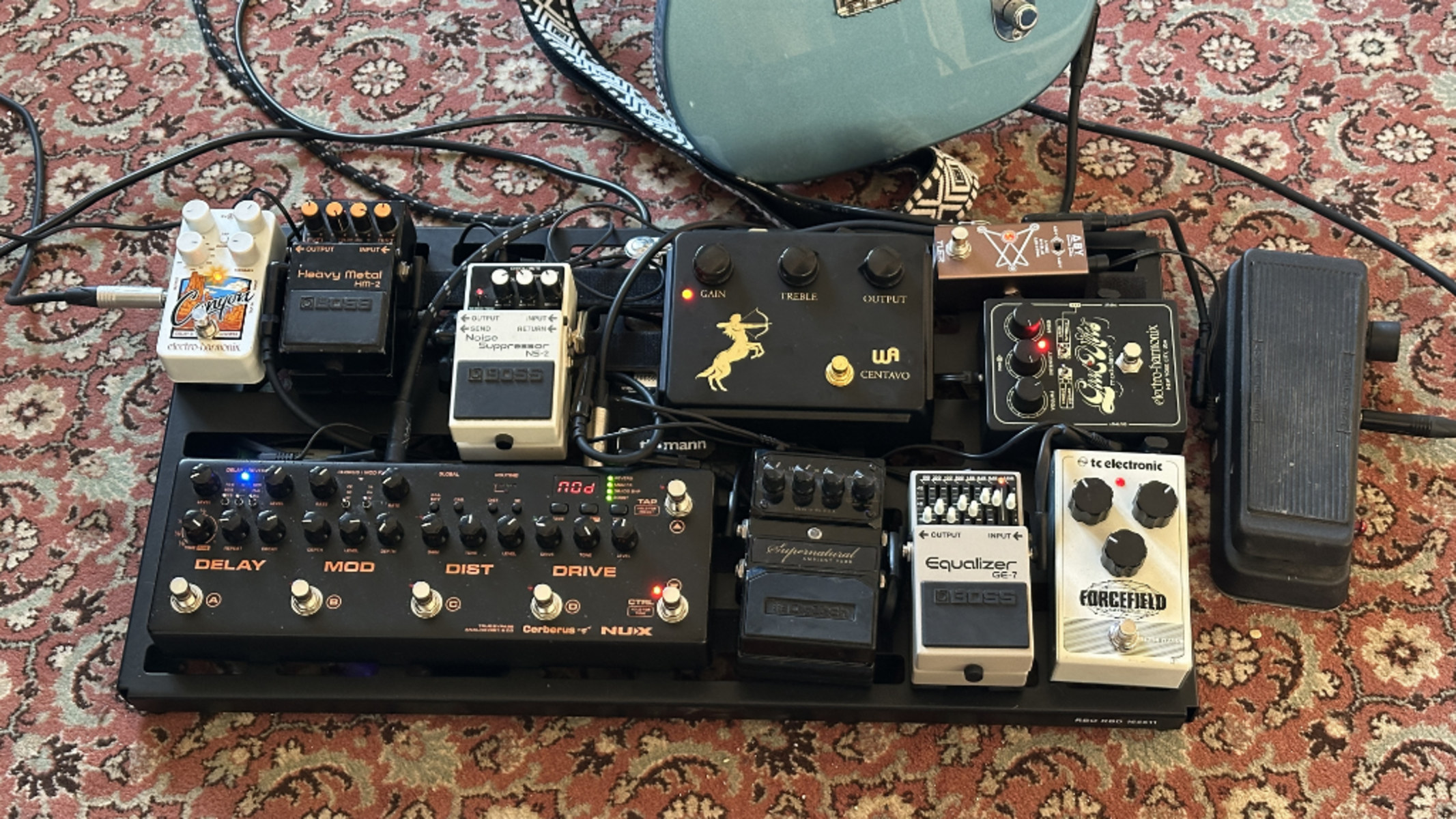 Metal Pedalboard by johhurt featuring Warm Audio Centavo Professional Overdrive Pedal, Electro-Harmonix Good Vibes, and TC Electronic Forcefield Compressor and 9 more pieces of gear