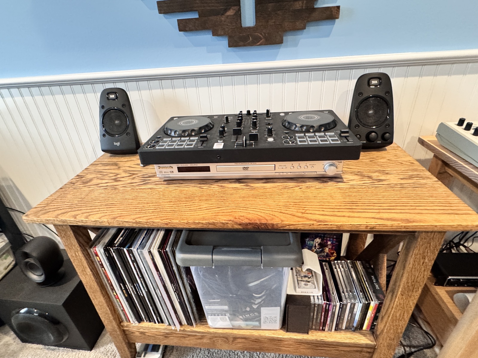DJ Setup by bassbouncer featuring Pioneer DJ DDJ-FLX4 2-Channel DJ Controller, Logitech Z-623 Speaker System, and Panasonic DVD-RP62