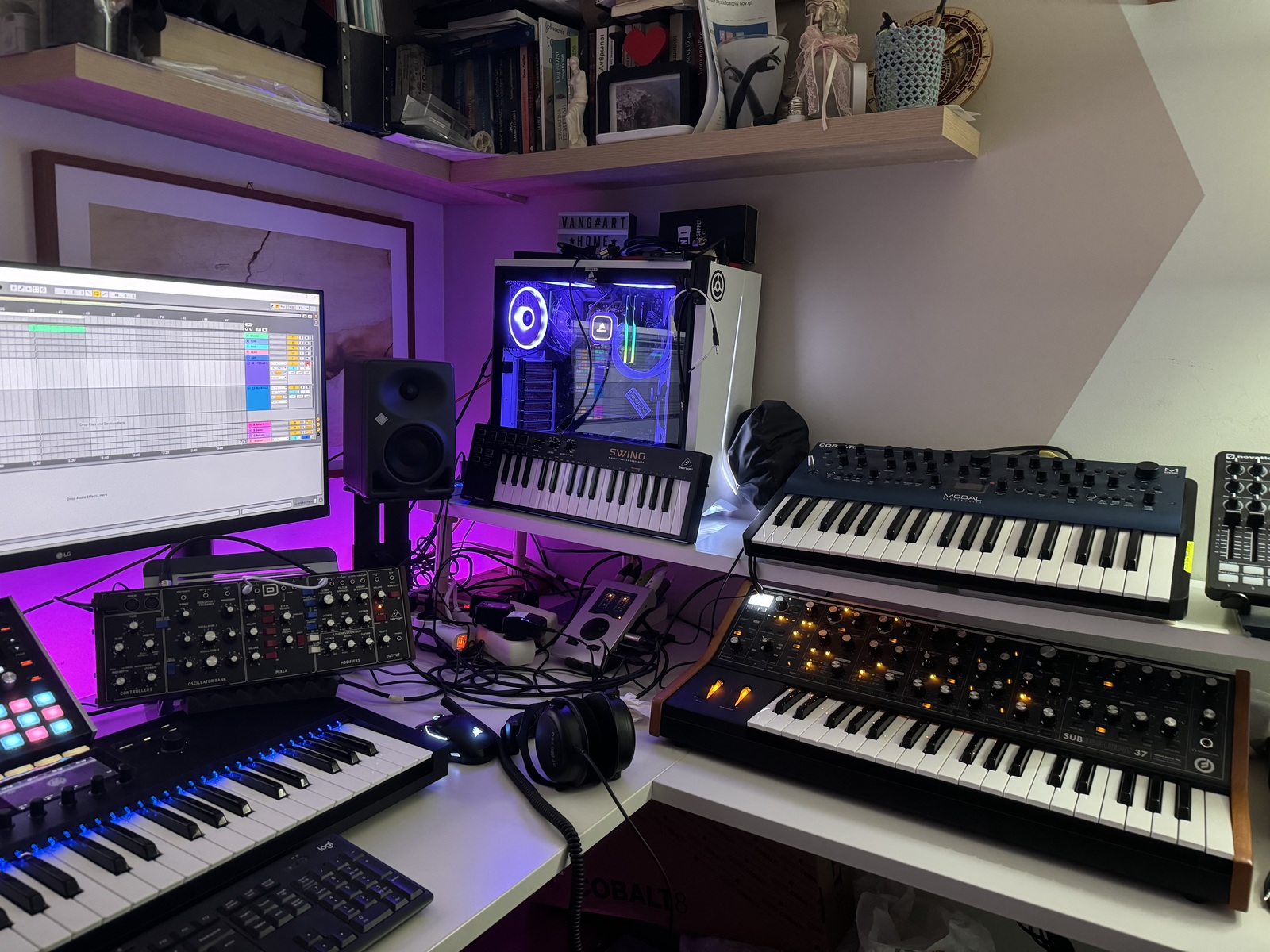 Electronic Studio Setup by vangart featuring Behringer Model D, RME Babyface Pro FS, and Moog Subsequent 37 and 5 more pieces of gear