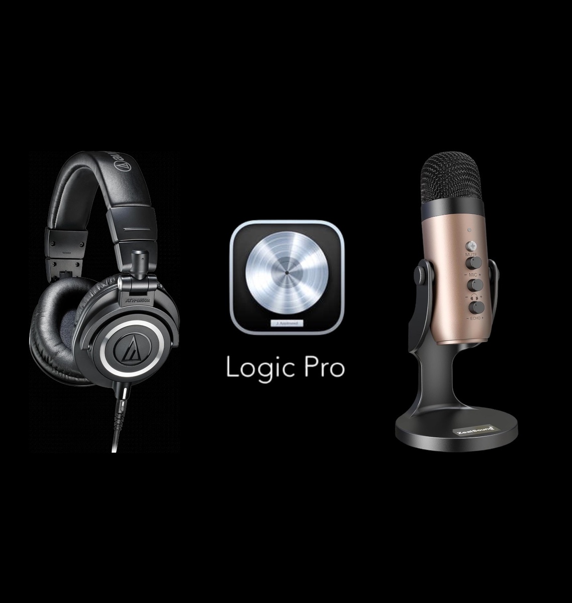 Apple Music Gear Setup by adarevalentine featuring Audio-Technica ATH-M50 Professional Studio Monitor Headphones and Apple Logic Pro