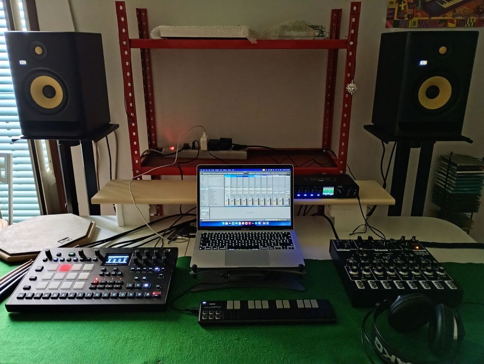 Electronic Studio Setup by rossmotus featuring Elektron Analog Rytm MKII - Black, KRK ROKIT 7 G4 Studio Monitors, and Korg nanoKEY2 USB Keyboard Controller and 1 more piece of gear
