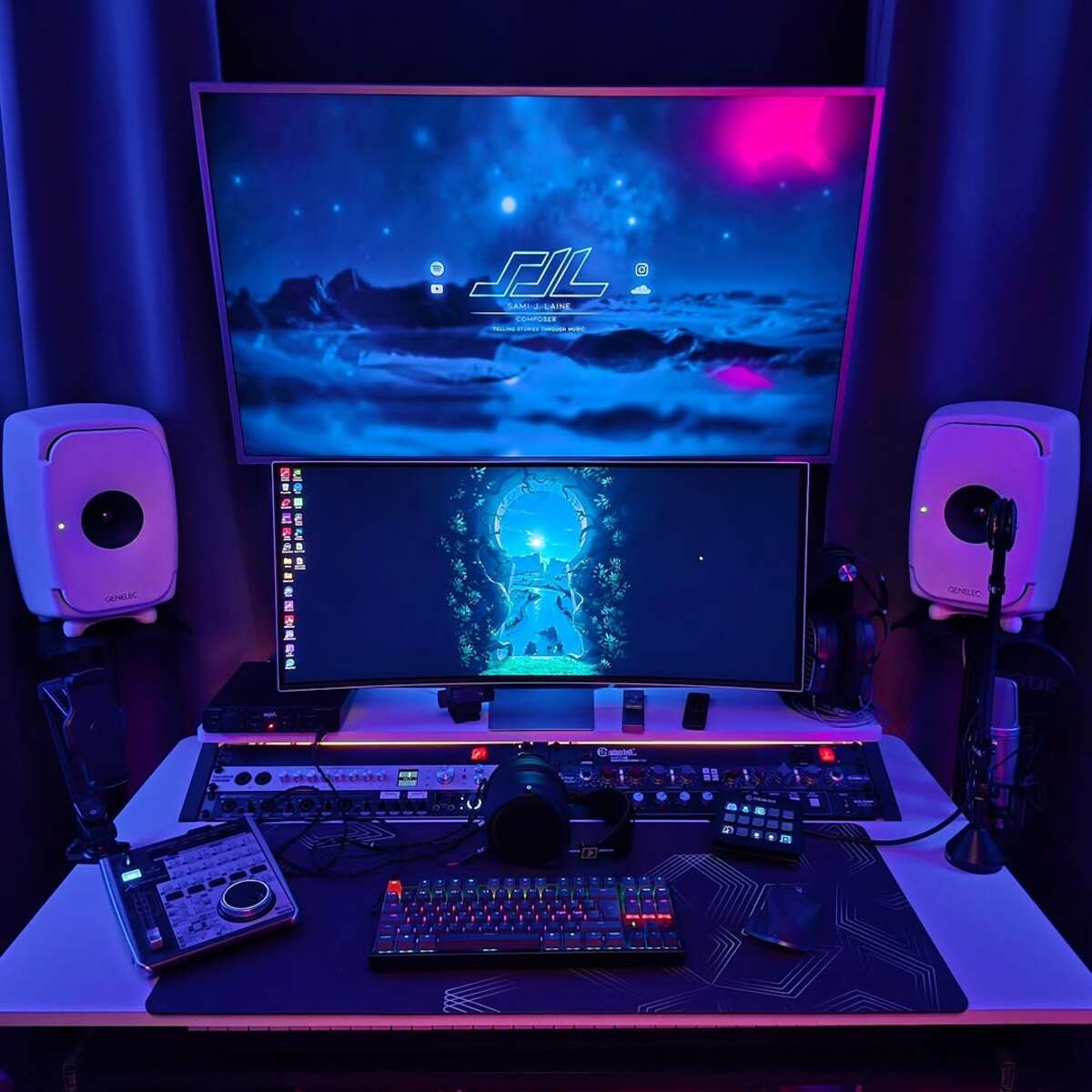 Electronic Studio Setup by samijlaine featuring Antelope Audio Discrete 8 Synergy Core, Genelec 8341A, and Audeze MM-500 and 5 more pieces of gear