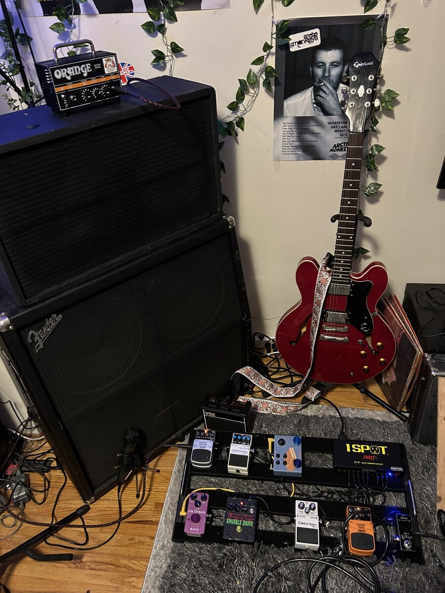 Pedalboard by ntcarlson_ featuring Epiphone Dot, Orange Micro Dark, and Behringer DR600 Digital Reverb and 7 more pieces of gear