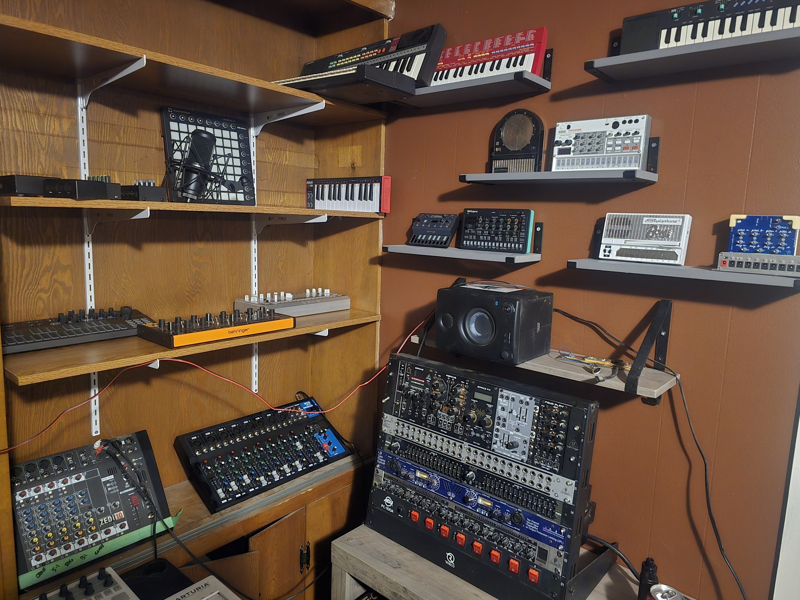 Electronic Studio Setup by matthew_shelley featuring Allen & Heath ZEDi-10, Donner B1 Analog Bass Synthesizer, and Behringer Crave and 13 more pieces of gear