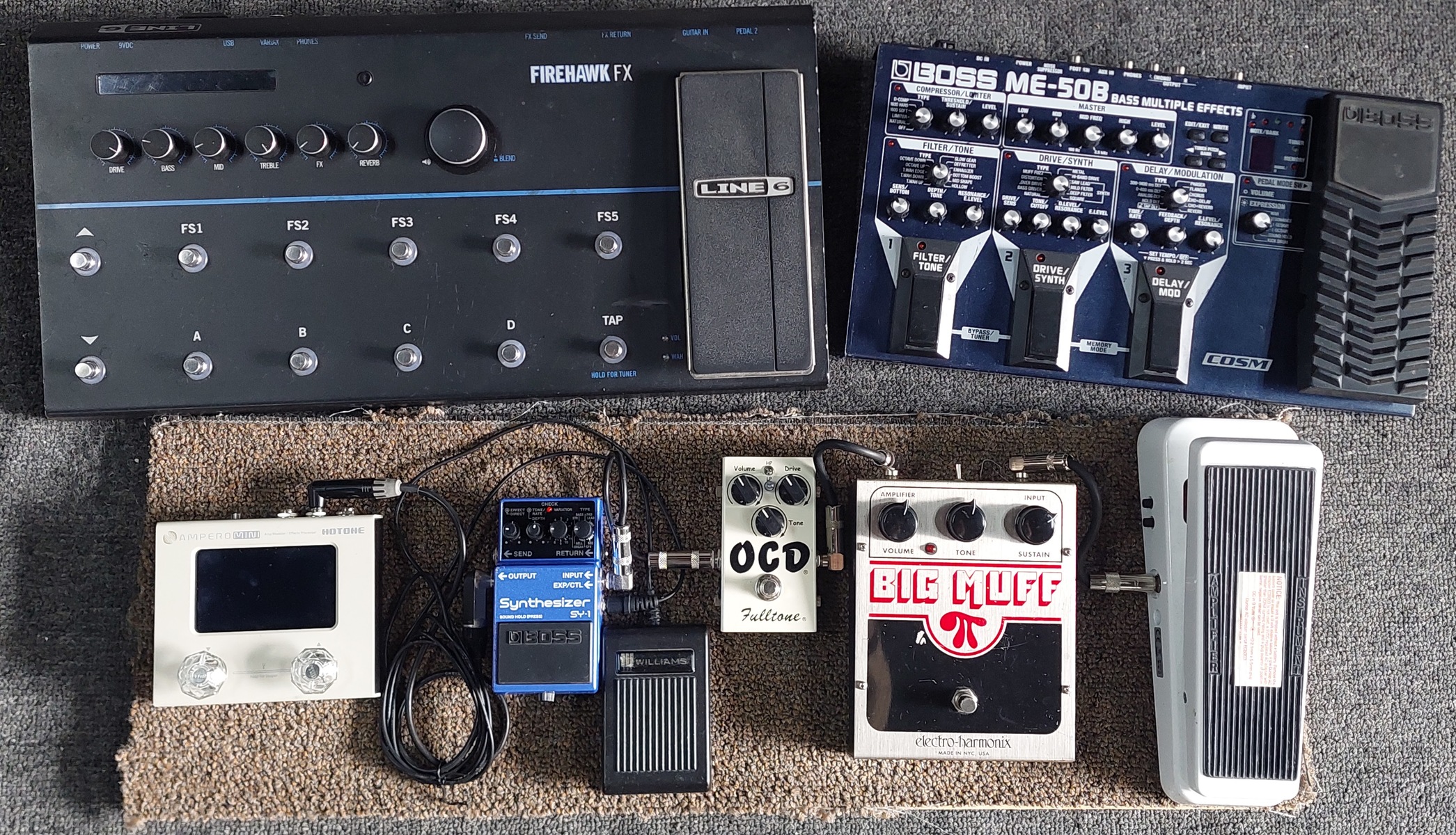 Pedalboard by rul_gear featuring Line 6 Firehawk FX, Boss ME-50B Bass Multiple Effects, and Hotone Ampero Mini and 4 more pieces of gear
