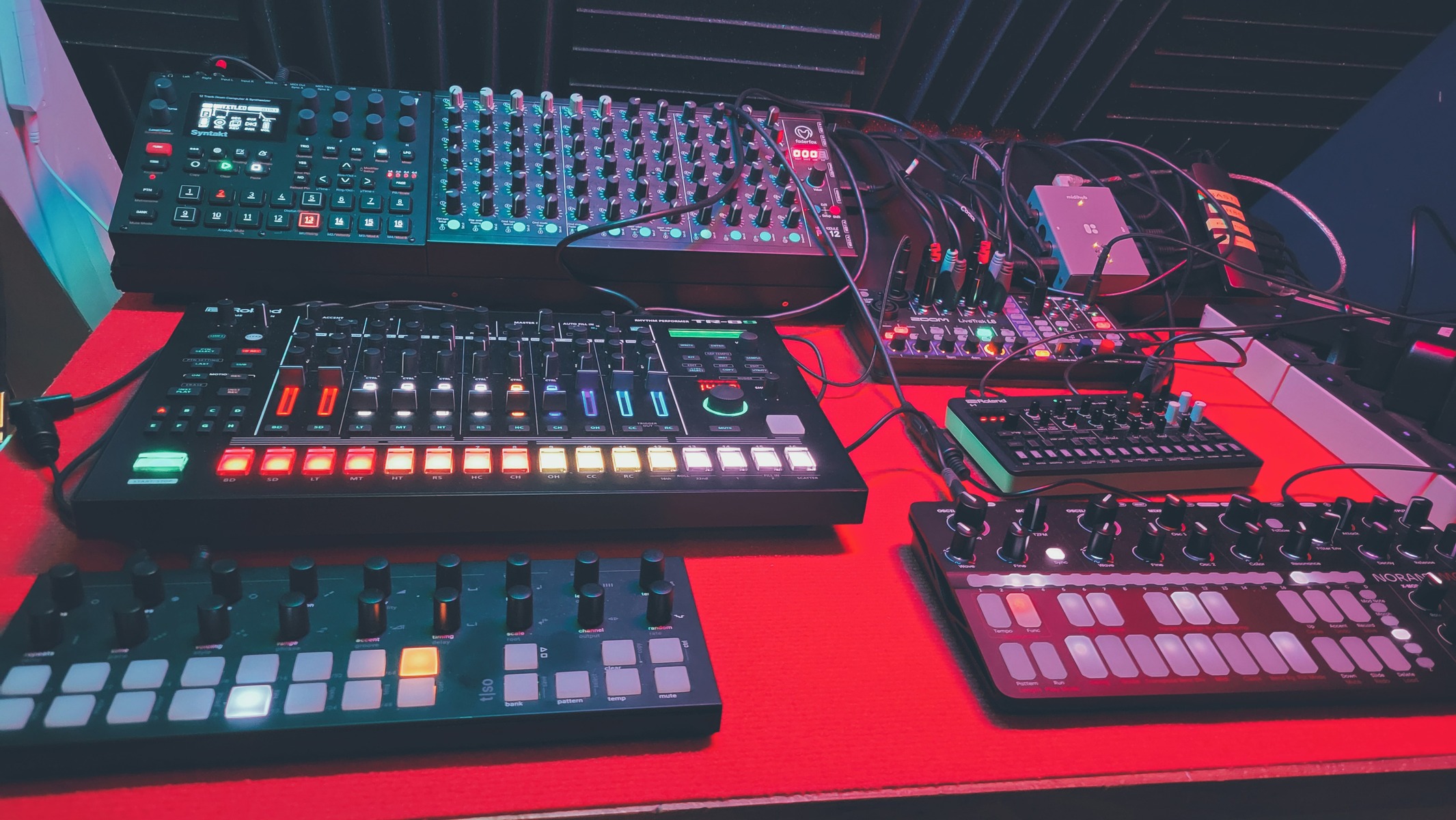 Electronic Studio Setup by jayk76 featuring Torso Electronics T1 Algorithmic Sequencer, Norand Mono MK2, and Roland AIRA TR-8S and 5 more pieces of gear