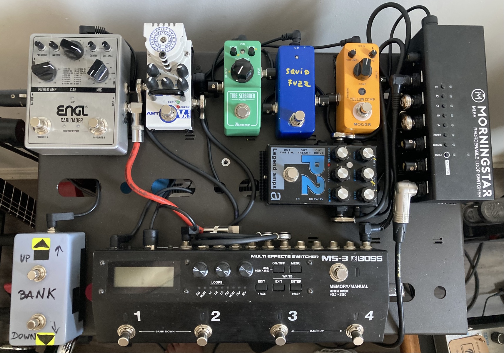 Metal Pedalboard by cristian_aroca featuring Boss MS-3 Multi Effects Switcher, ENGL Cabloader, and AMT Bricks Vx-Clean and 4 more pieces of gear
