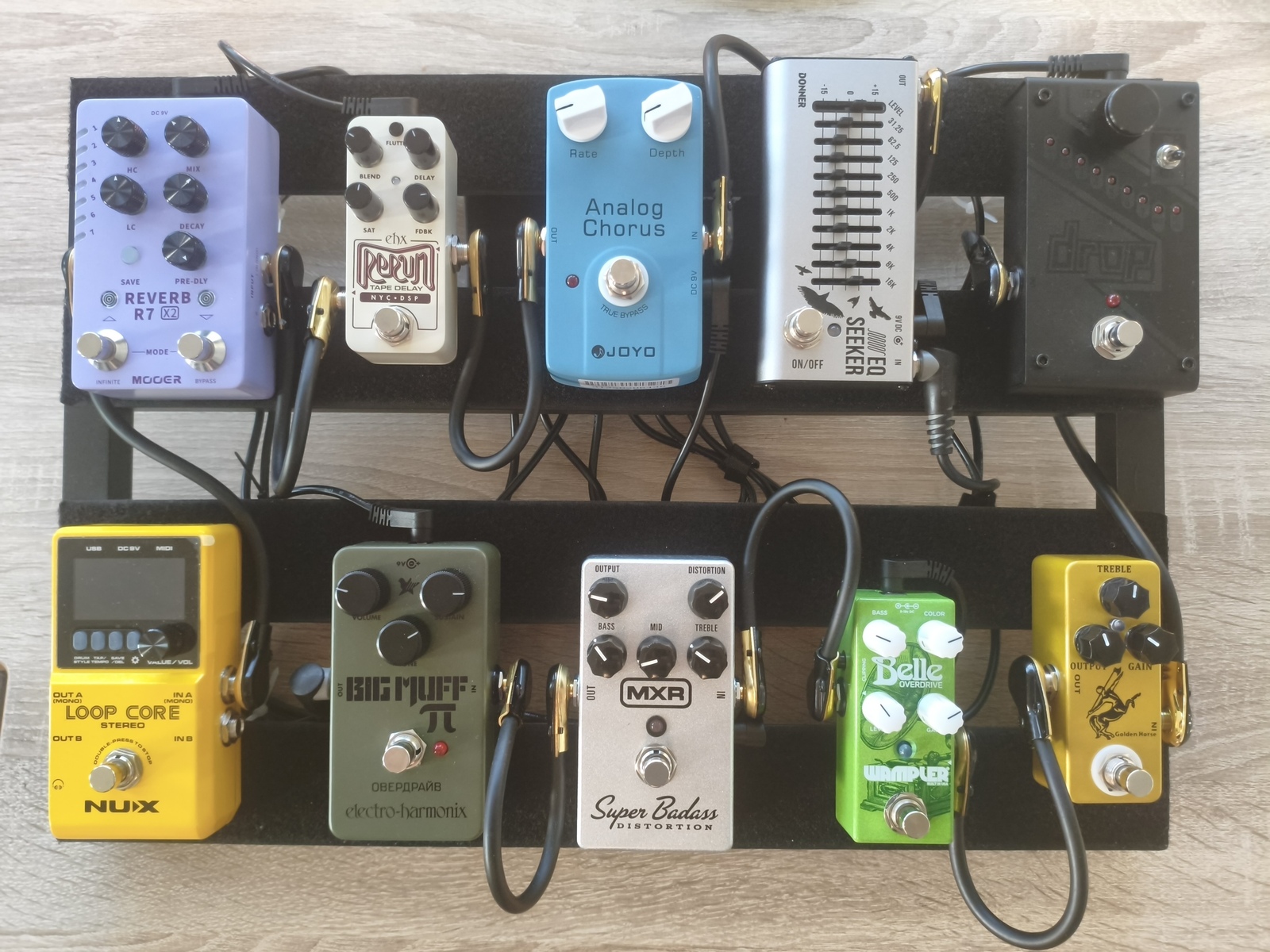 Metal Pedalboard by marko_lekic featuring Mosky Golden Horse, Wampler Belle, and MXR M75 Super Badass Distortion and 7 more pieces of gear