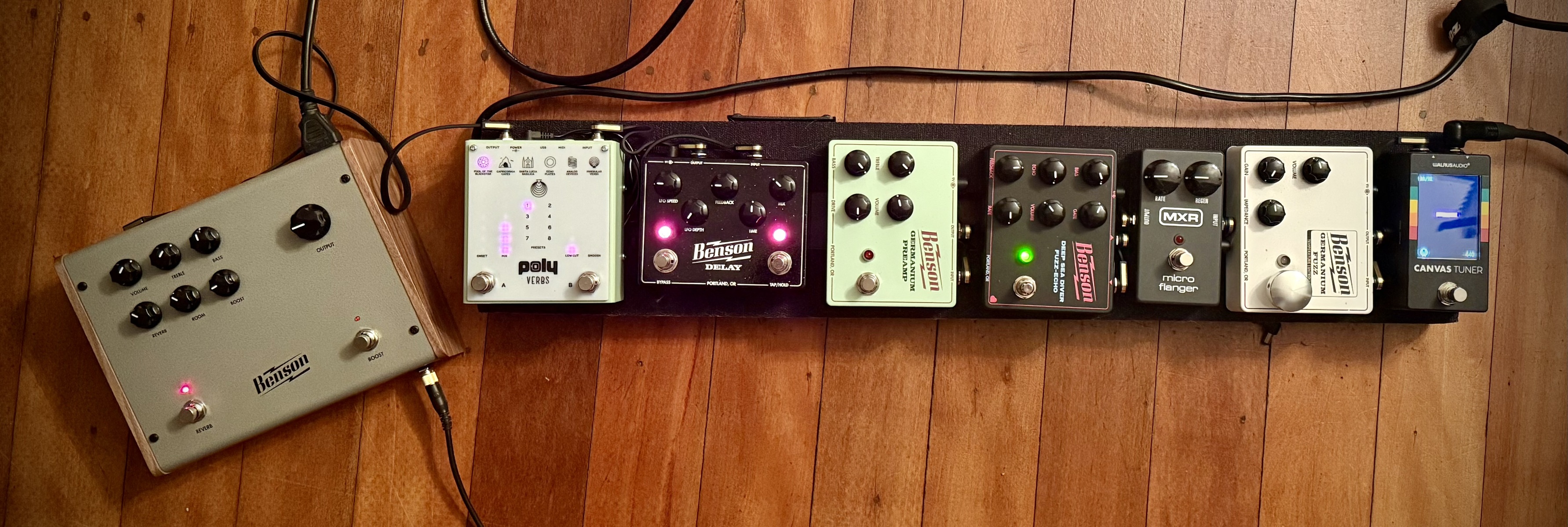 Benson Pedalboard by wadeluigi featuring Benson x Milkman Sound The Amp 100-watt Tube Amplifier Pedal, Benson Germanium Fuzz, and Benson Amps Germanium Preamp Pedal and 5 more pieces of gear