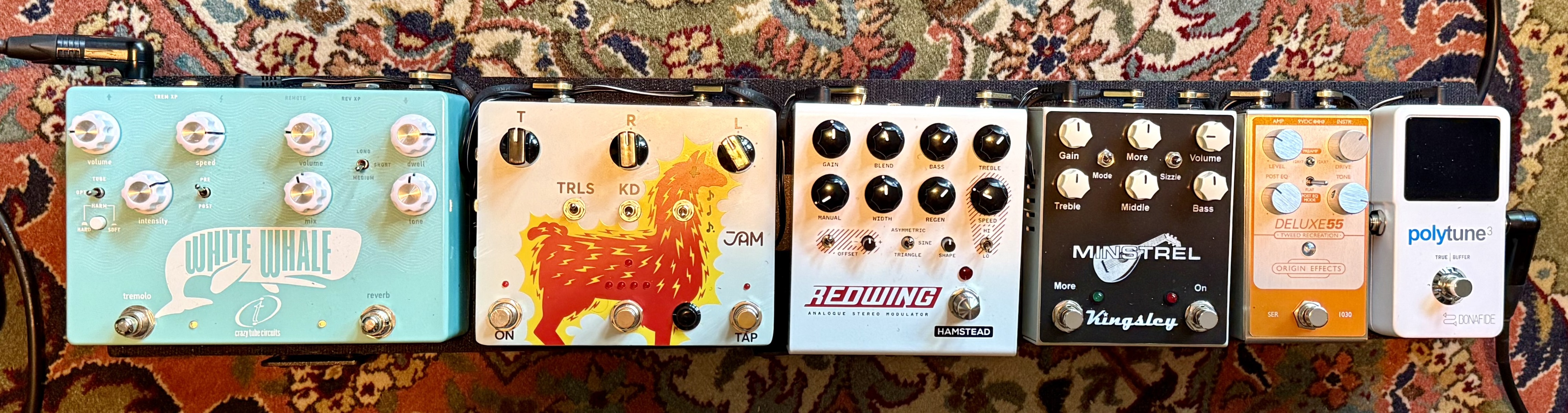 Pedalboard by wadeluigi featuring Crazy Tube Circuits White Whale V2, Jam Pedals Delay Llama Xtreme, and Hamstead Soundworks Redwing and 2 more pieces of gear