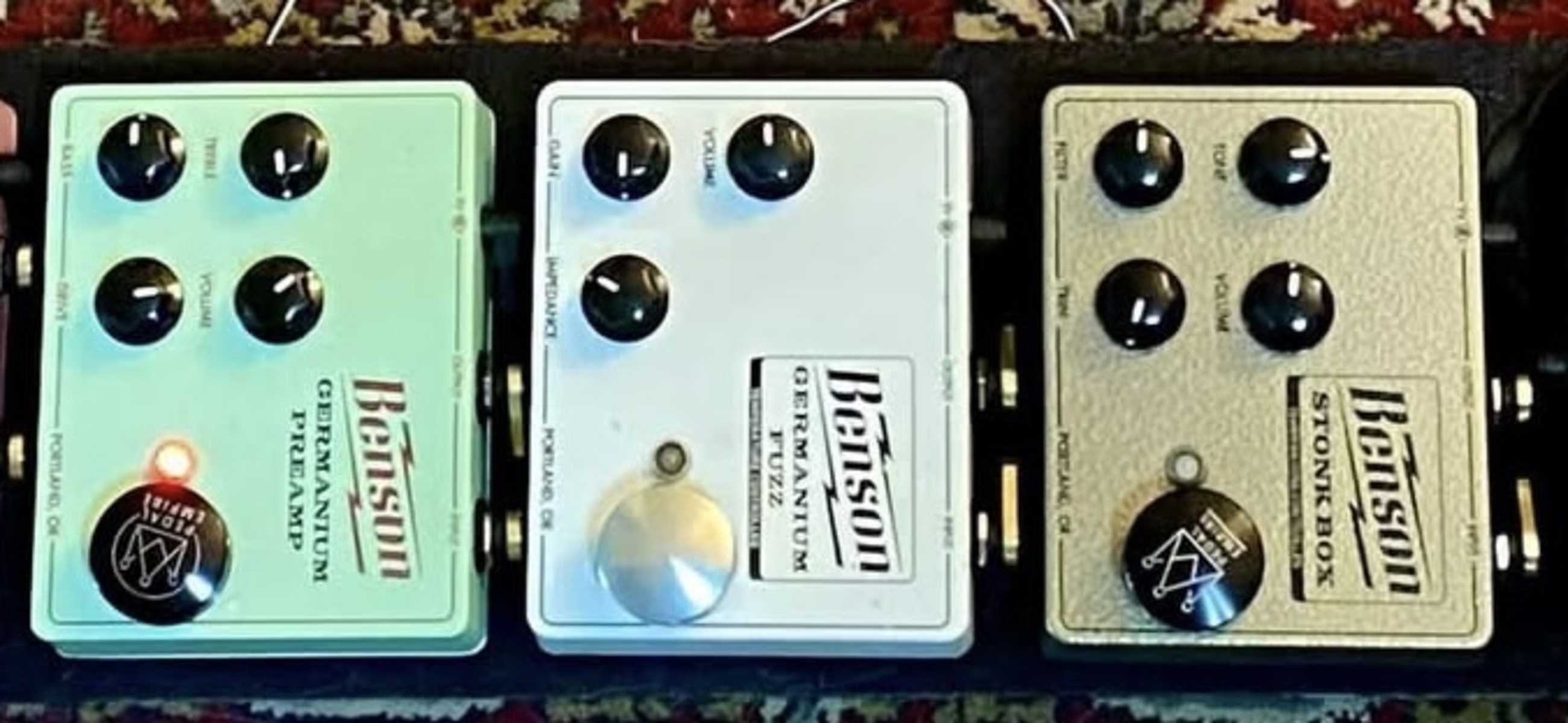 Pedalboard by wadeluigi featuring Benson Stonk Box, Benson Germanium Fuzz, and Benson Amps Germanium Preamp Pedal