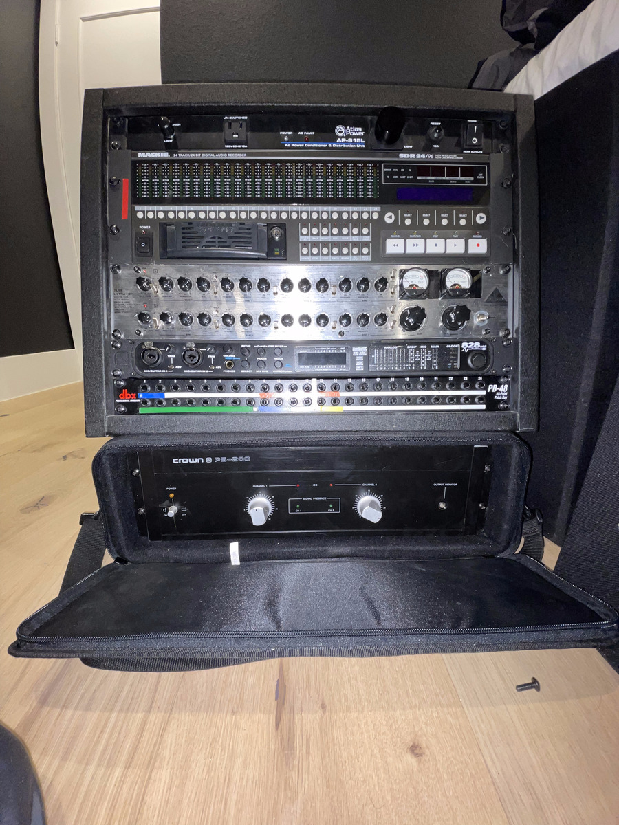 Studio Setup by thetrespasers featuring Mackie SDR 24-96 Multitrack Hard Disk Recorder, Crown PS-200 2-Channel Power Amplifier, and behringer T1951 and 1 more piece of gear