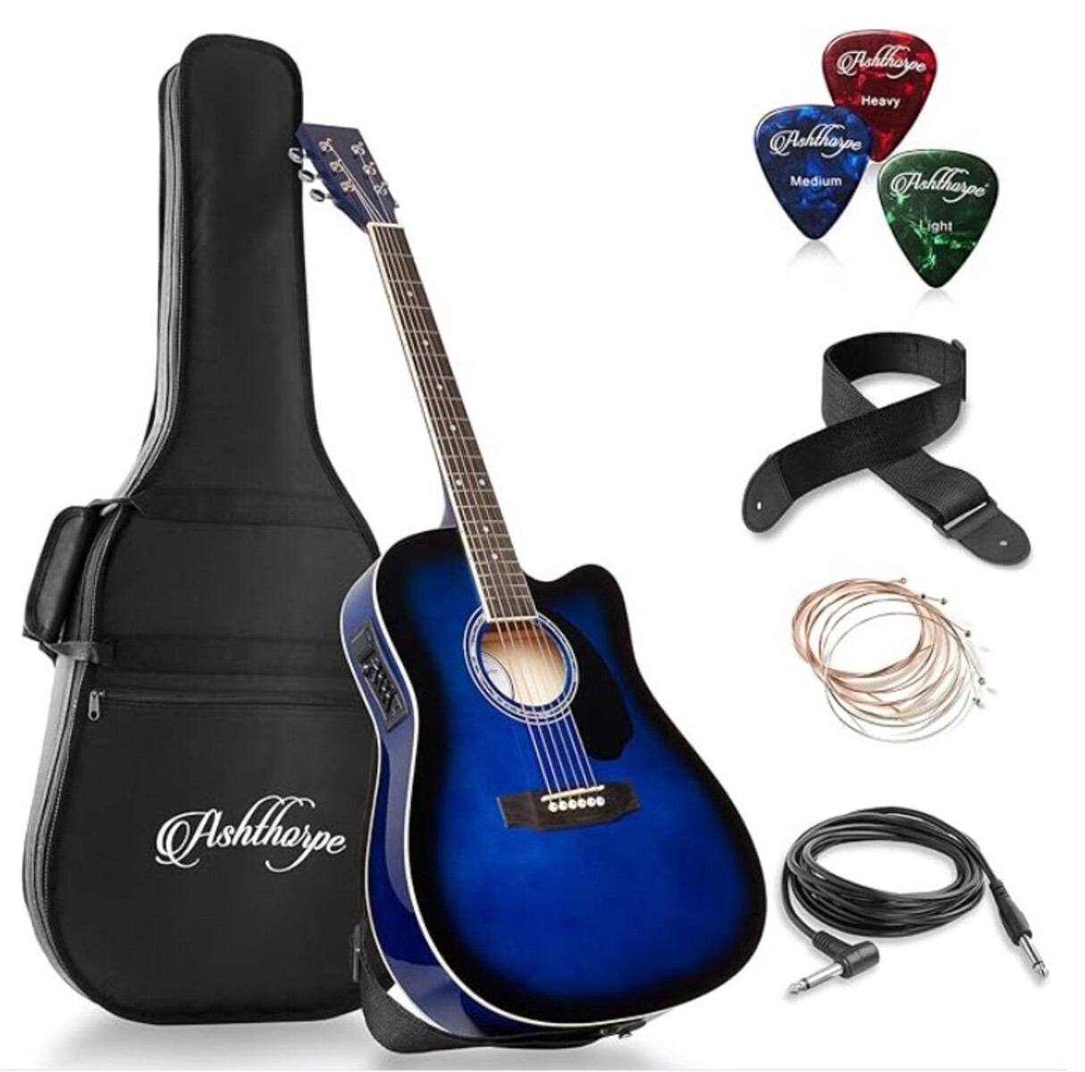 Music Gear Setup by lawnmower_stealer69 featuring Ashthorpe Cutaway Thinline Acoustic Electric Guitar Package
