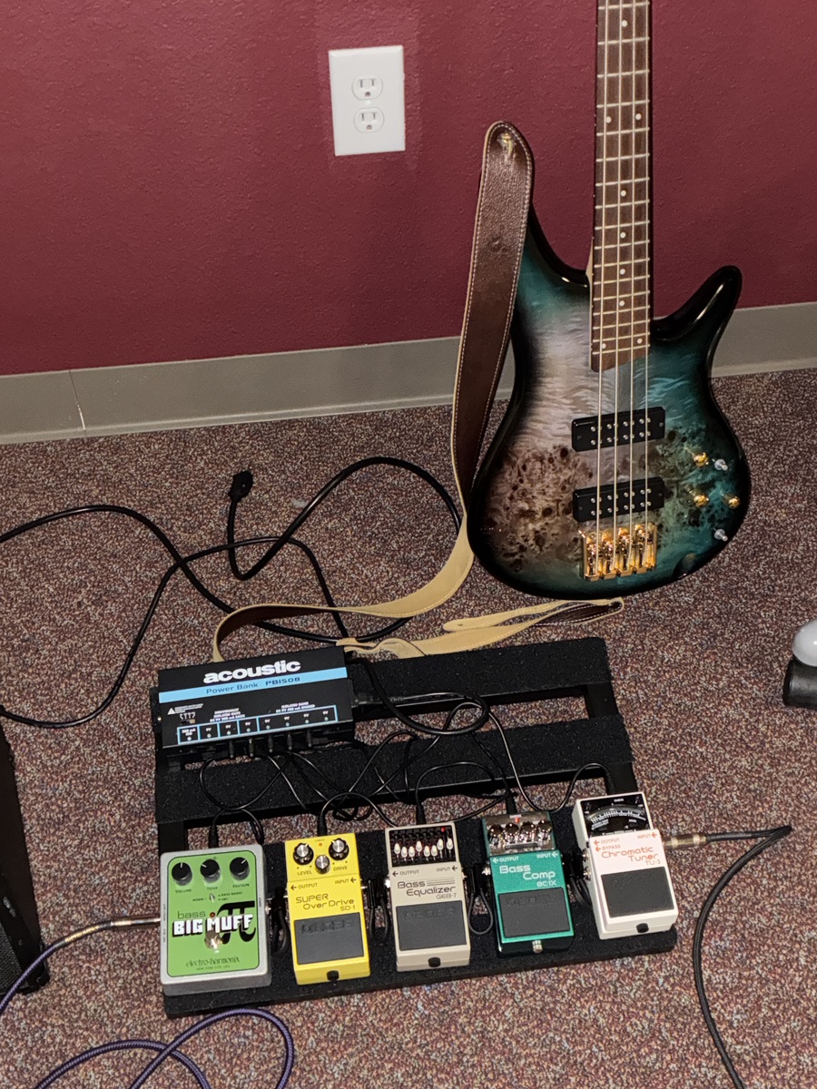 Boss Pedalboard by fontenotcb featuring Boss SD-1 Super OverDrive, Electro-Harmonix Bass Big Muff Pi Fuzz, and Boss GEB-7 Bass Equalizer and 3 more pieces of gear