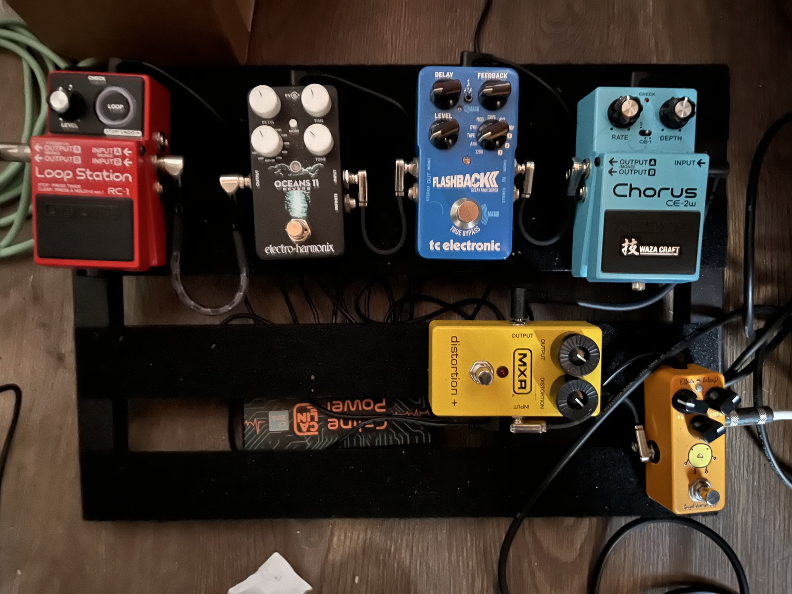 Pedalboard by rickyr96 featuring Boss RC-1 Loop Station, Boss CE-2W Chorus Waza Craft, and MXR M104 Distortion+ and 3 more pieces of gear