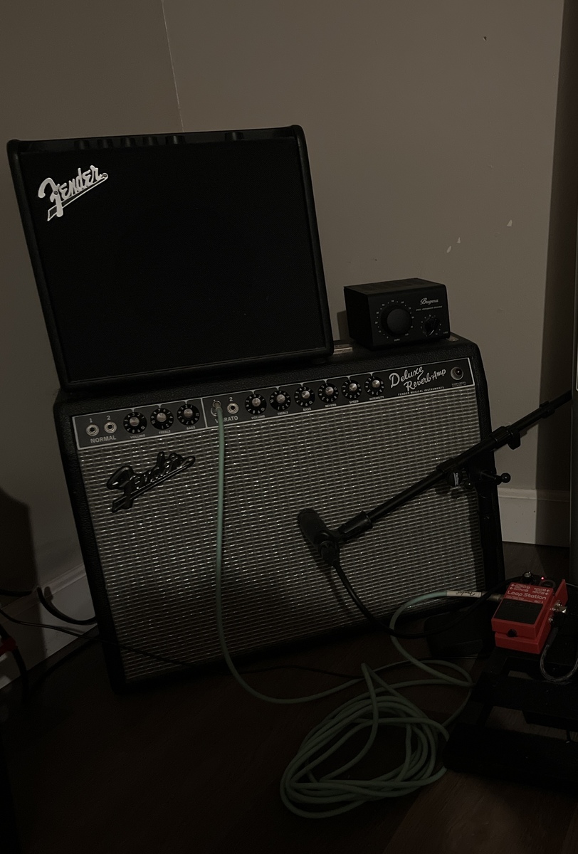 Fender Amp Rig by rickyr96 featuring Fender '65 Deluxe Reverb Reissue 1x12 Combo Amplifier, Fender Mustang LT25 25W, and Bugera PS1 Attenuator and 1 more piece of gear