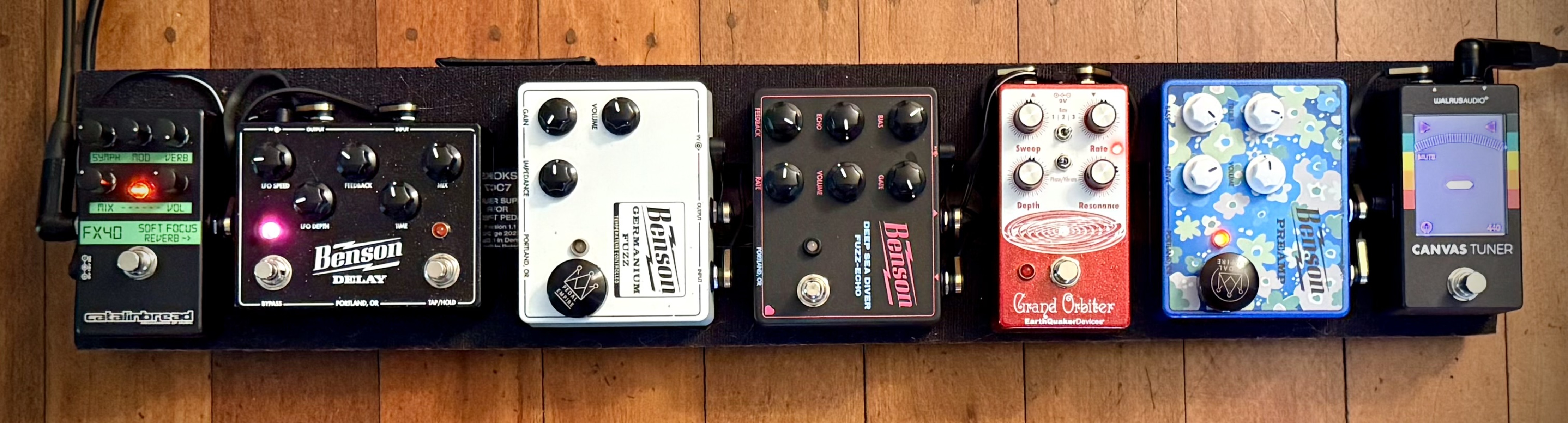 Benson Pedalboard by wadeluigi featuring Benson Preamp, Benson Germanium Fuzz, and Benson Amps Deep Sea Diver Fuzz-Echo Pedal and 4 more pieces of gear