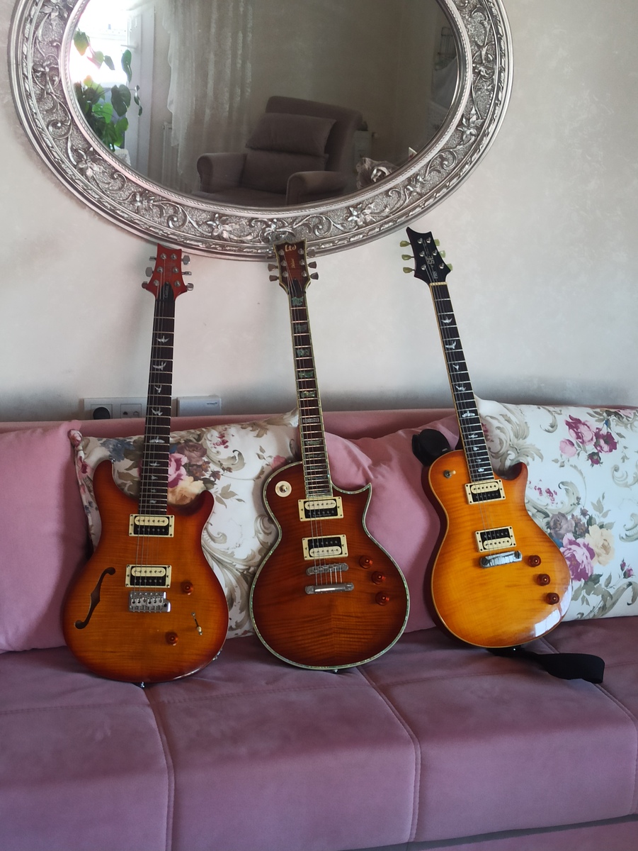 PRS Music Gear Setup by hakanbaysal featuring LTD EC-1000 Flamed Maple Amber Sunburst, PRS SE Custom 22 Semi-Hollow, and PRS SE Bernie Marsden