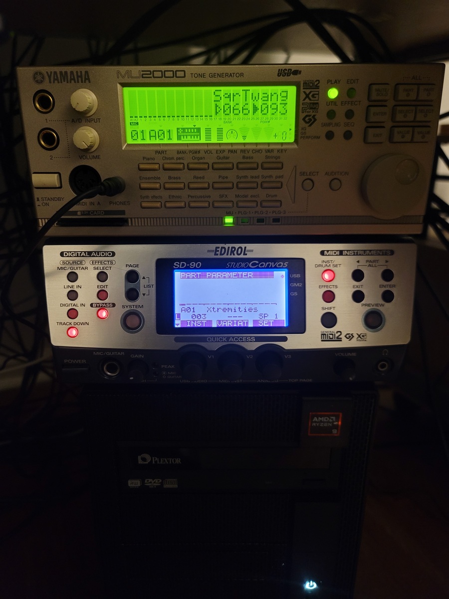 Electronic Studio Setup by orcasynth featuring Yamaha MU2000, Roland EDIROL SD-90 Studio Canvas, and Custom Built PC
