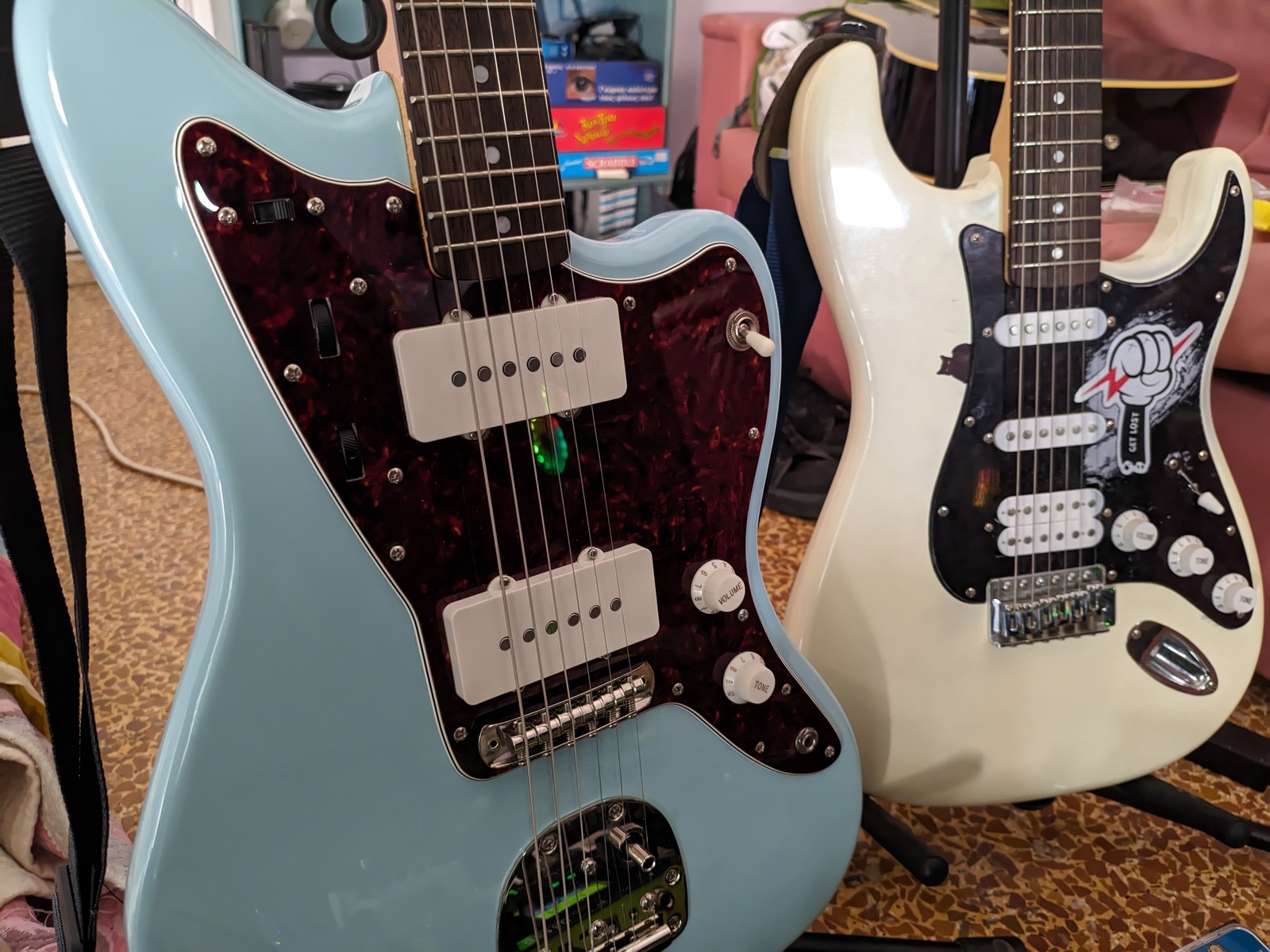Metal Music Gear Setup by tsakiris featuring Squier CV 60s Jazzmaster LRL SNB, Squier Bullet Stratocaster HSS, and Graph Tech PQ-5000-00 TUSQ Nut Slotted Strat Style and 3 more pieces of gear