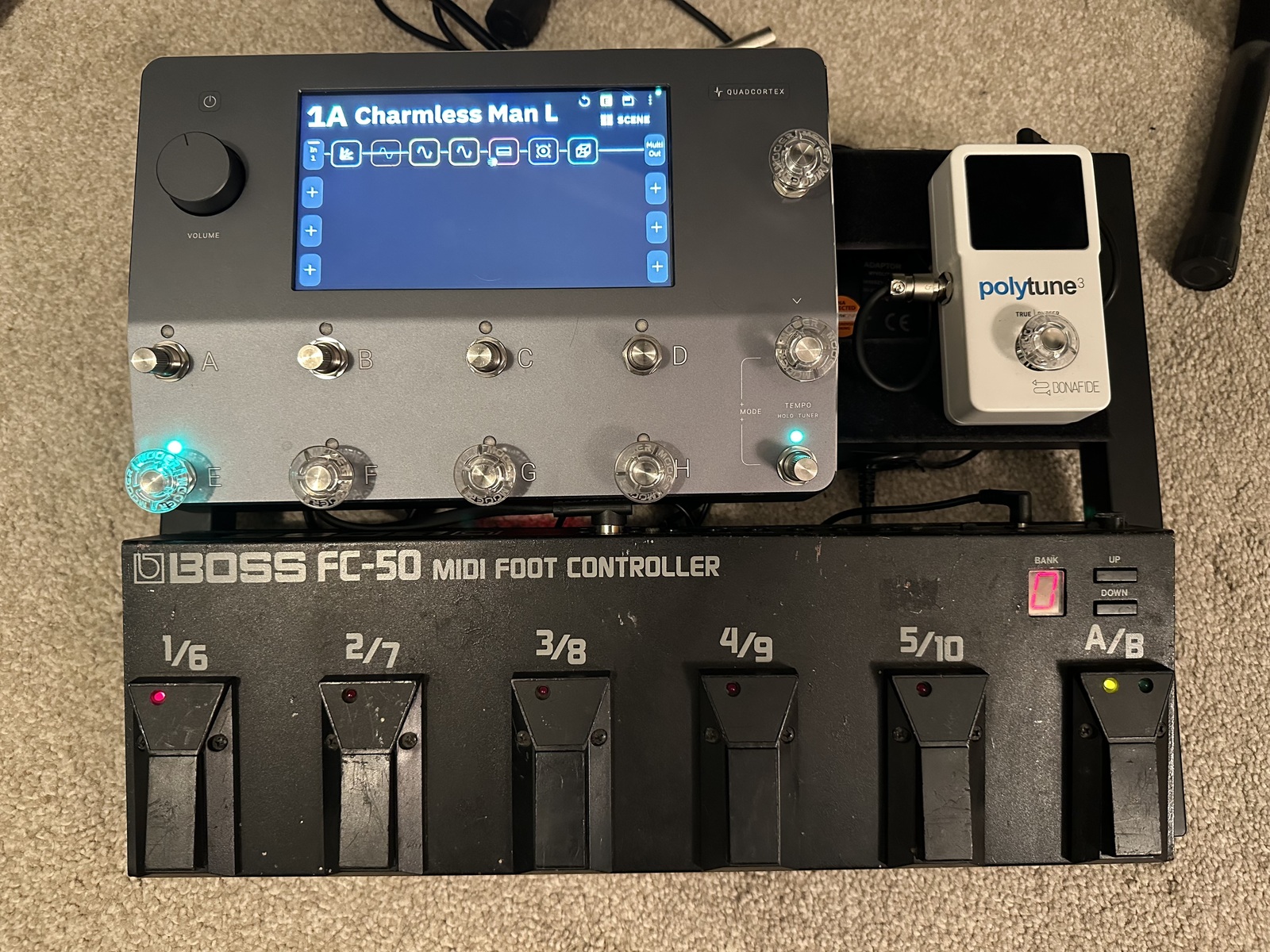 Metal Pedalboard by dave_porter featuring Neural DSP Quad Cortex, Boss FC-50, and TC Electronic PolyTune 3 and 4 more pieces of gear
