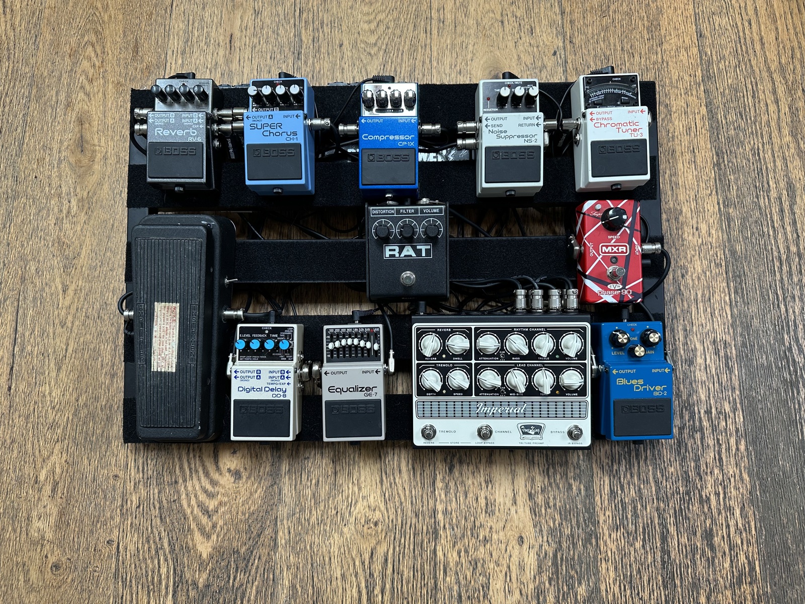 Boss Pedalboard by dave_porter featuring Tone King Imperial Tri-tube Preamp and DI Pedal, Dunlop Cry Baby 95Q Wah Pedal, and Pro Co RAT and 10 more pieces of gear