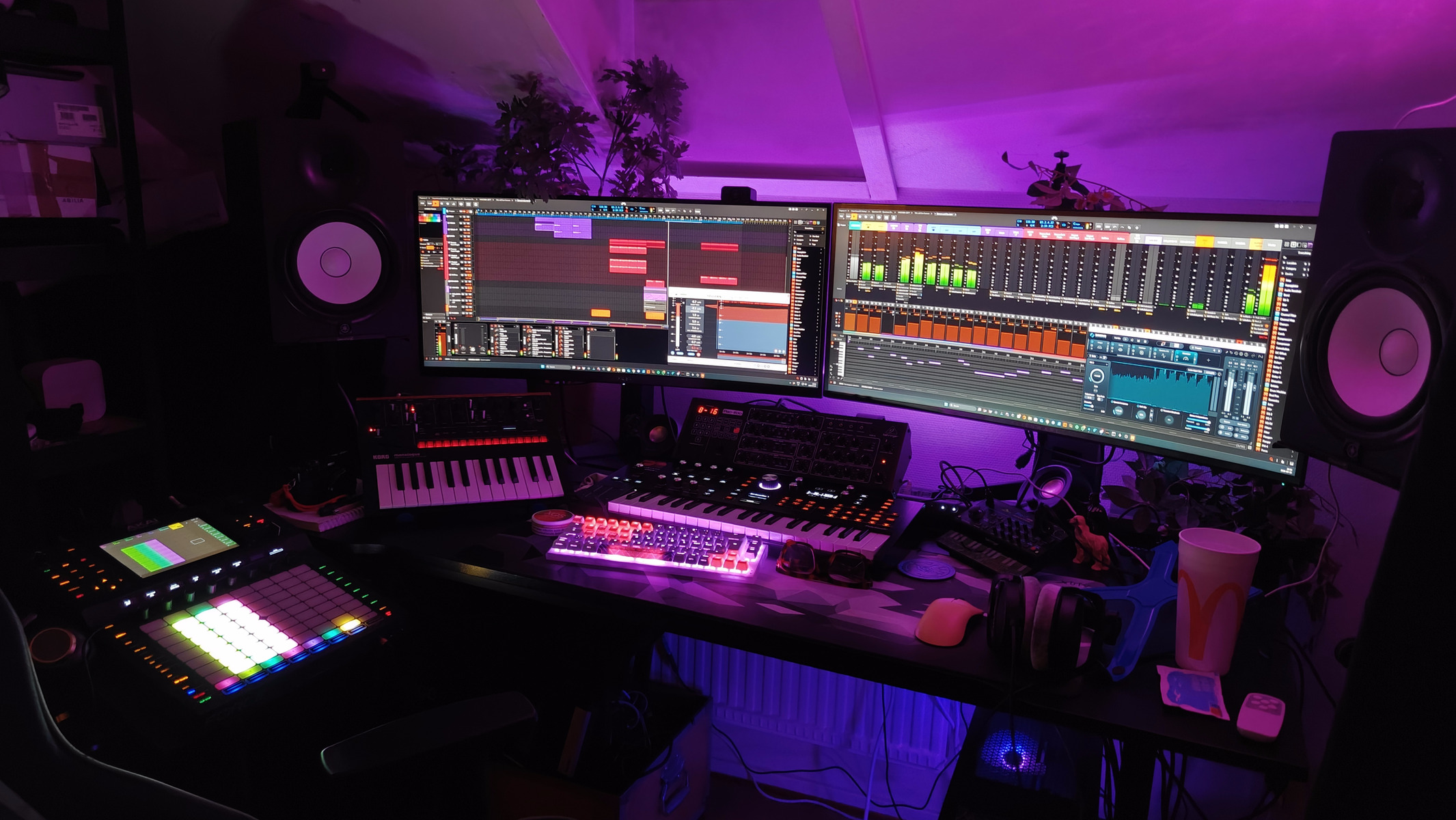 Electronic Studio Setup by bludwave featuring Yamaha HS8, Korg Monologue Black, and ASM Hydrasynth Explorer and 1 more piece of gear