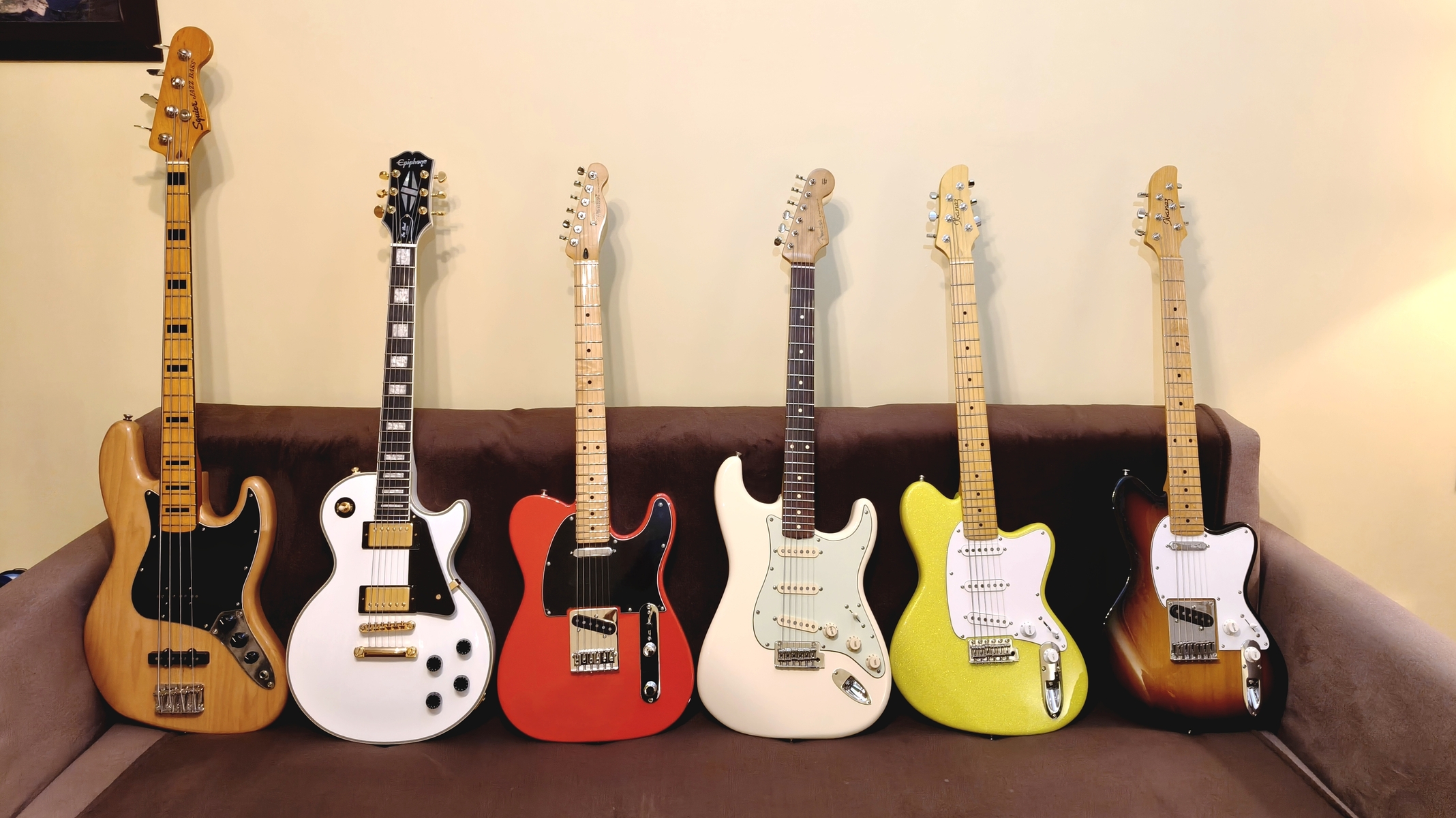Music Gear Setup by austegreg featuring Squier Jazz Classic Vibe '70s, Epiphone Les Paul Custom, and Fender Player II Telecaster and 3 more pieces of gear