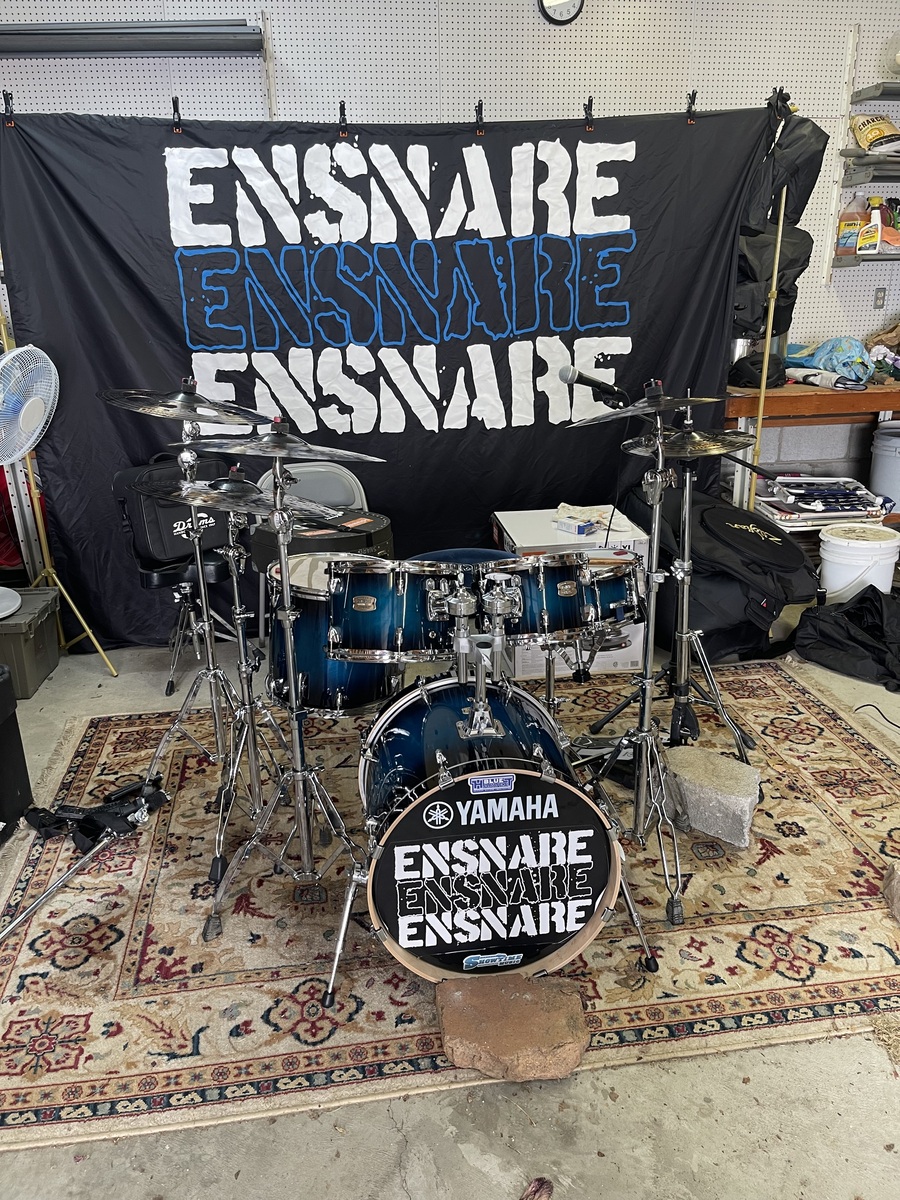 Meinl Drum Kit by samedsall featuring Yamaha Stage Custom Birch 5-Piece Shell Pack, Meinl Cymbals Classics Custom Dark Set - 14/16/20 inch - with Free 18 inch Crash, and Meinl 18" Classics Custom Dark Trash Crash